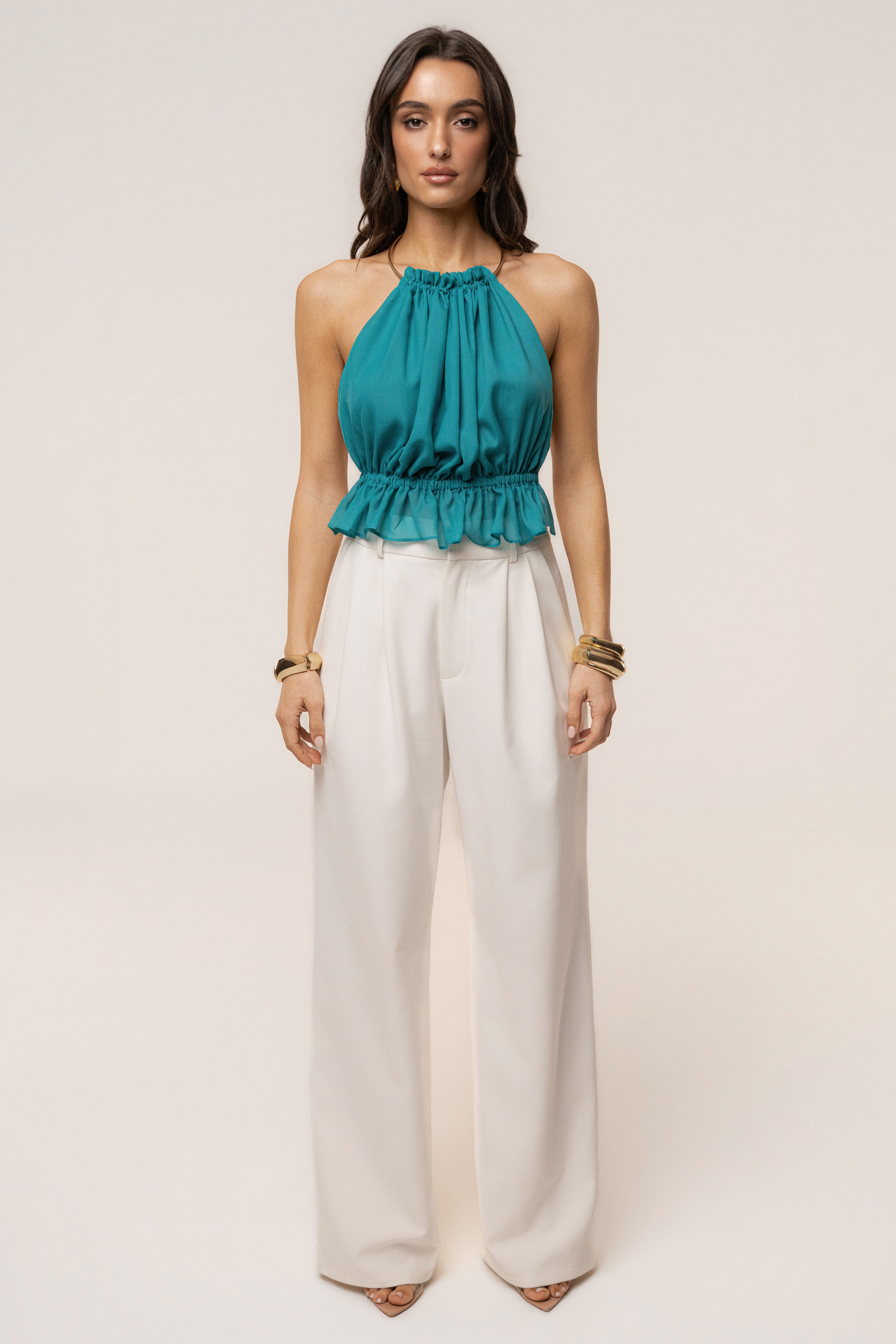 Aqua Moonlit Coast halter top by JLUXLABEL featuring a stylish design, perfect for summer and beachwear.