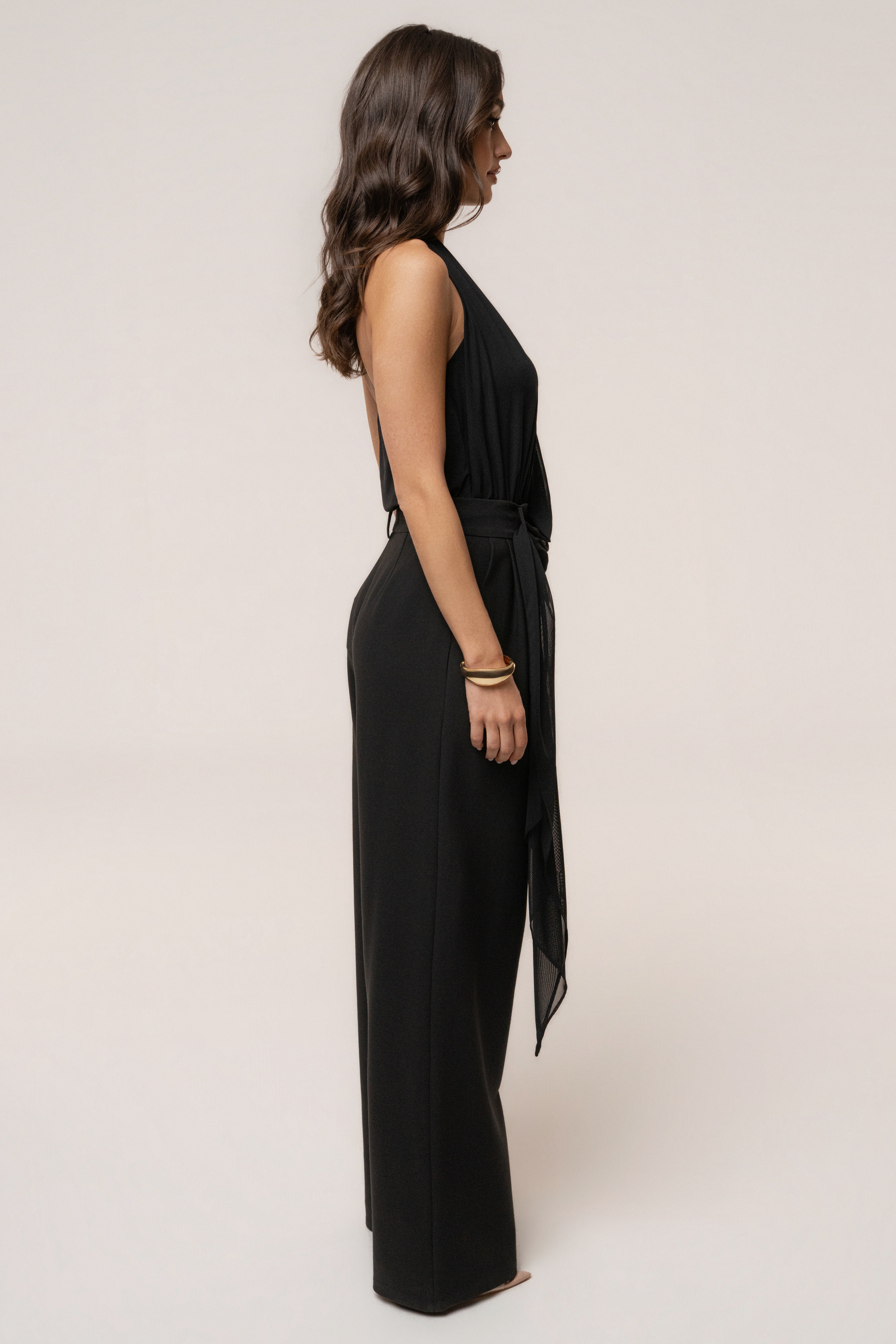 Black JLUXLABEL Bare Form plunge bodysuit, stylish top with deep neckline, fitted design, and sleek fabric, perfect for trendy outfits.