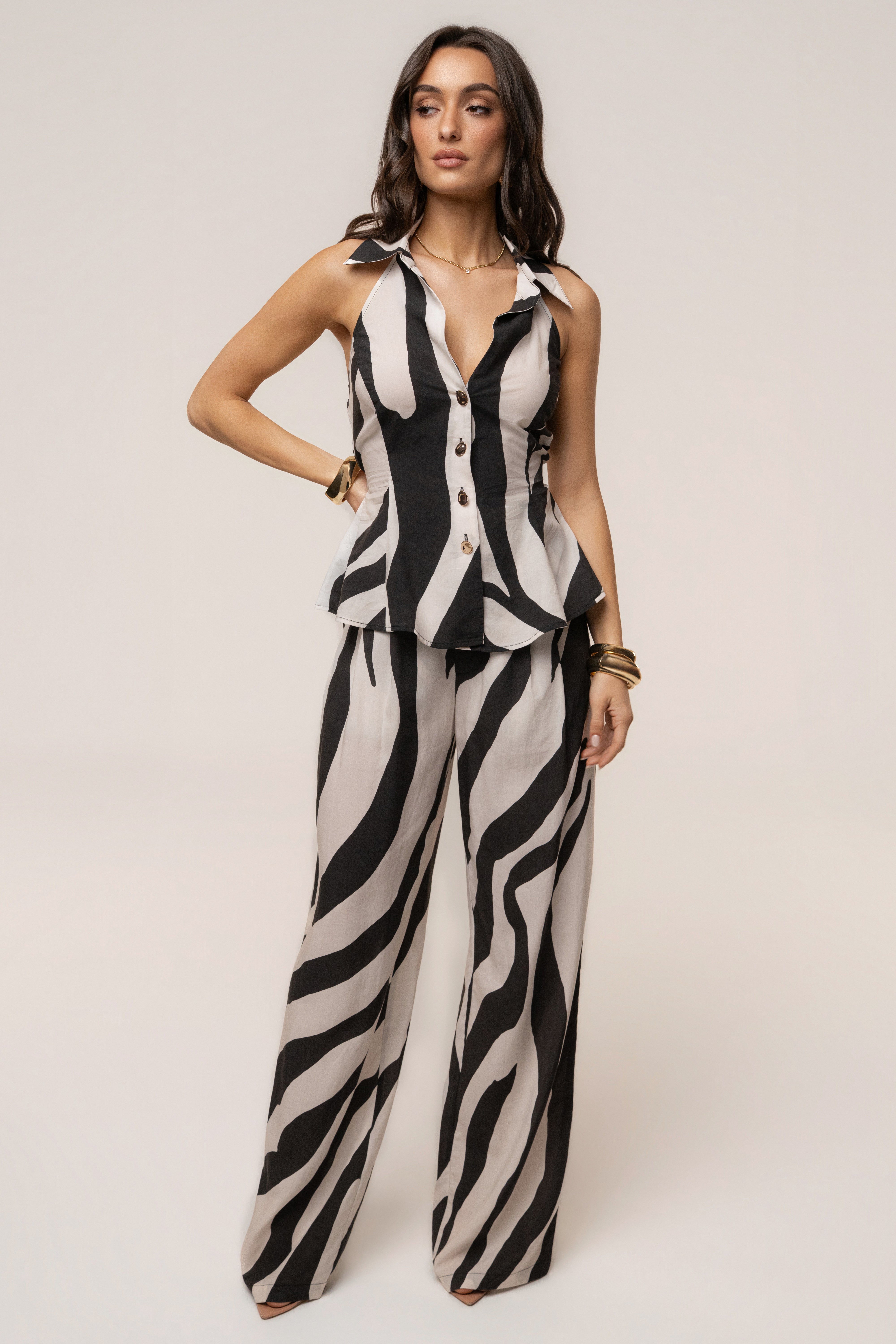 JLUXLABEL Zebra Essential Flow Trouser, stylish bottoms with zebra print fabric and tailored fit, perfect for casual or professional wear.