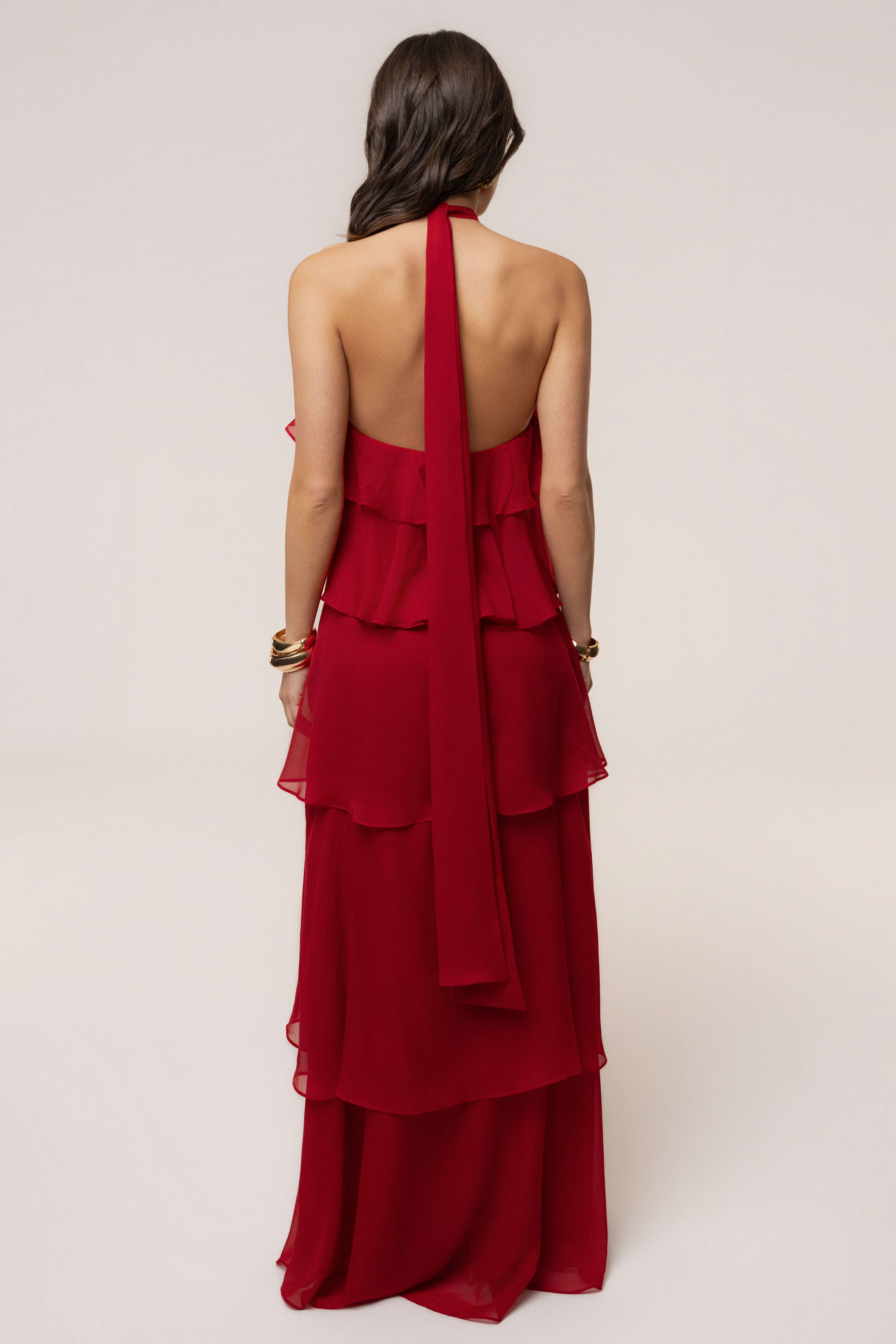 Red JLUXLABEL maxi dress featuring a cloud-inspired design, flowing fabric, and adjustable straps for a stylish boho look.