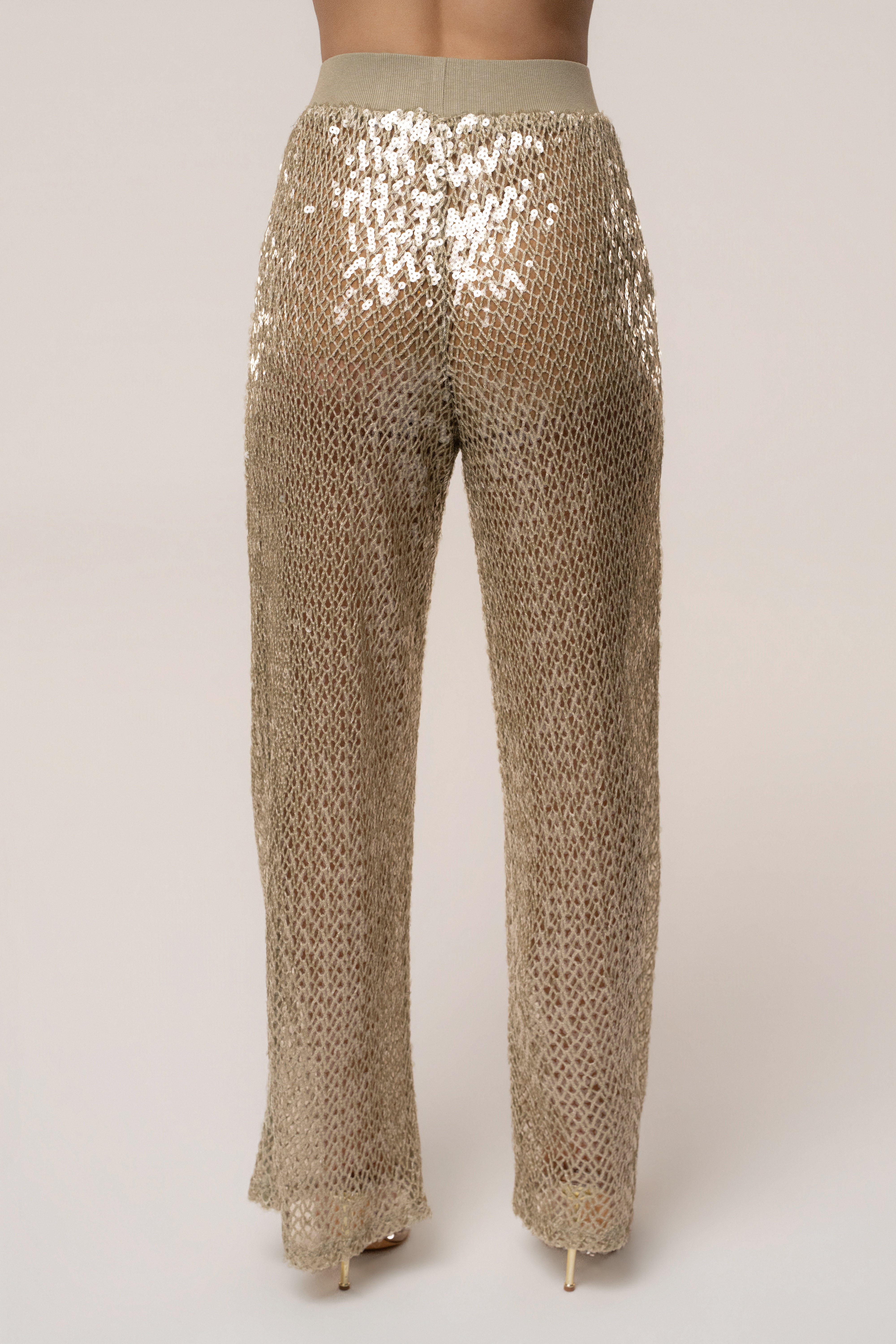 Sage green sequined pant from JLUXLABEL's High Seas collection, stylish bottoms with shimmering sequin detail.