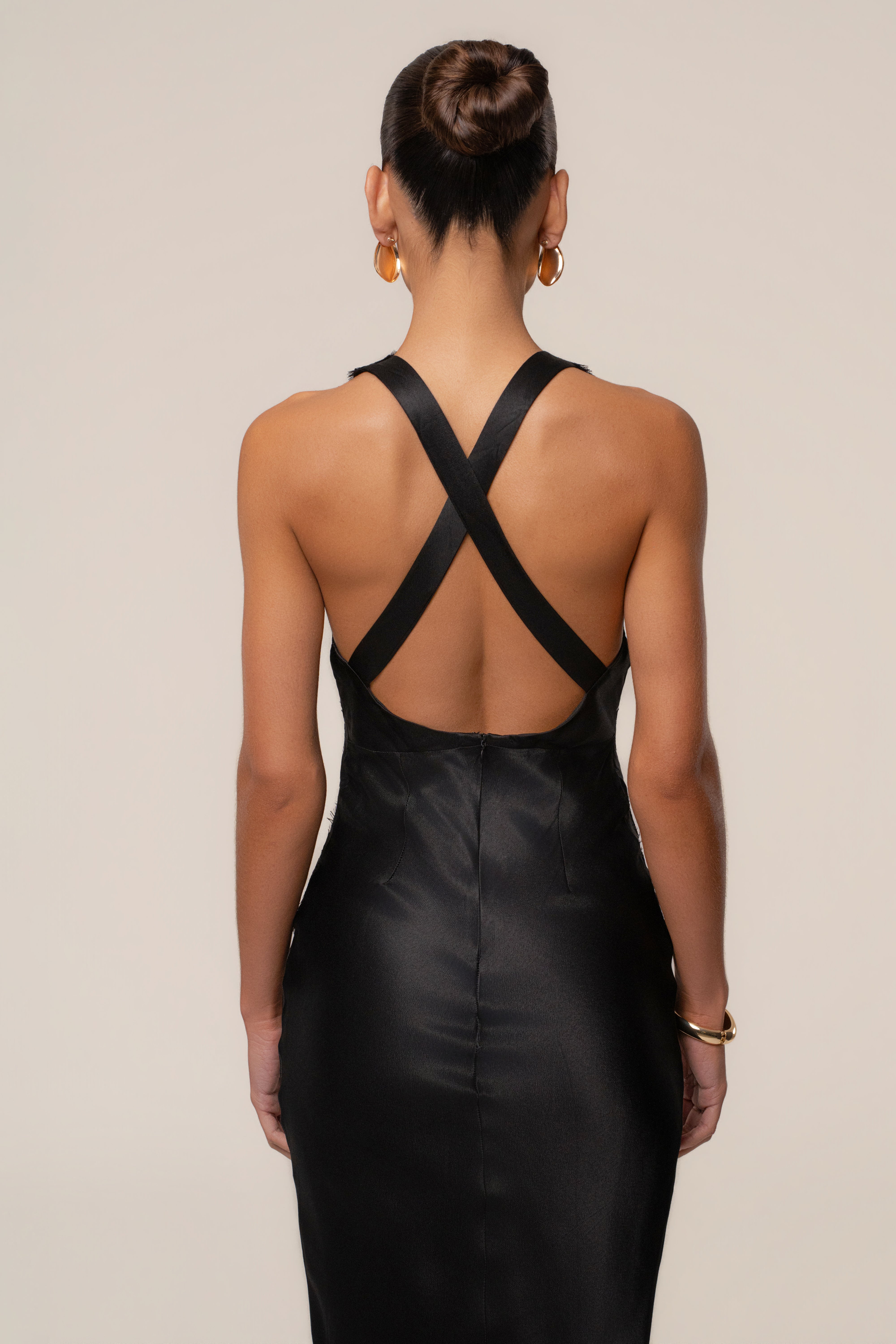 Black Satin Evenings Maxi Dress - JLUXLABEL
