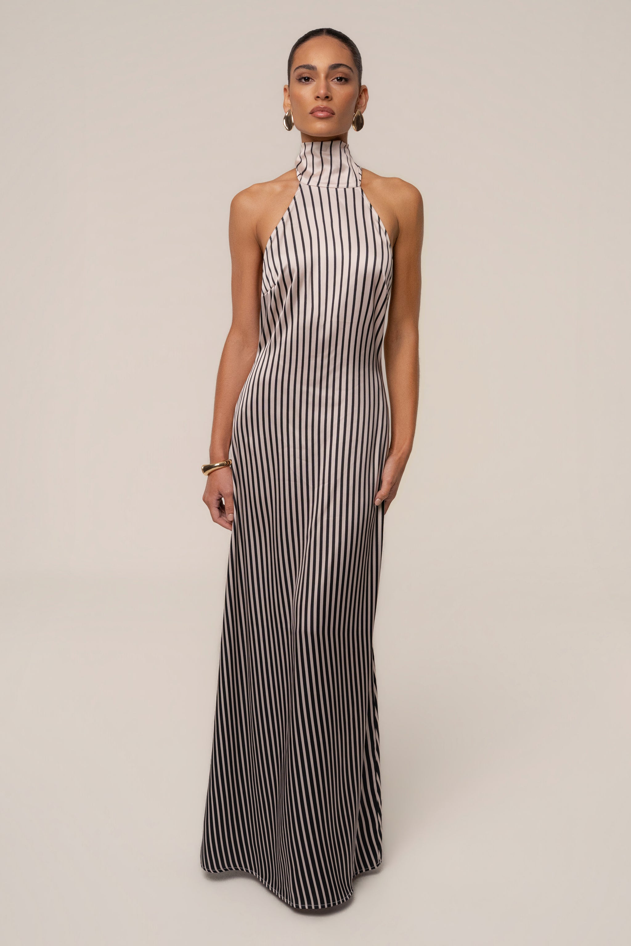 maxi dress with stripes Shine On Striped Maxi Dress Off White/Olive / S