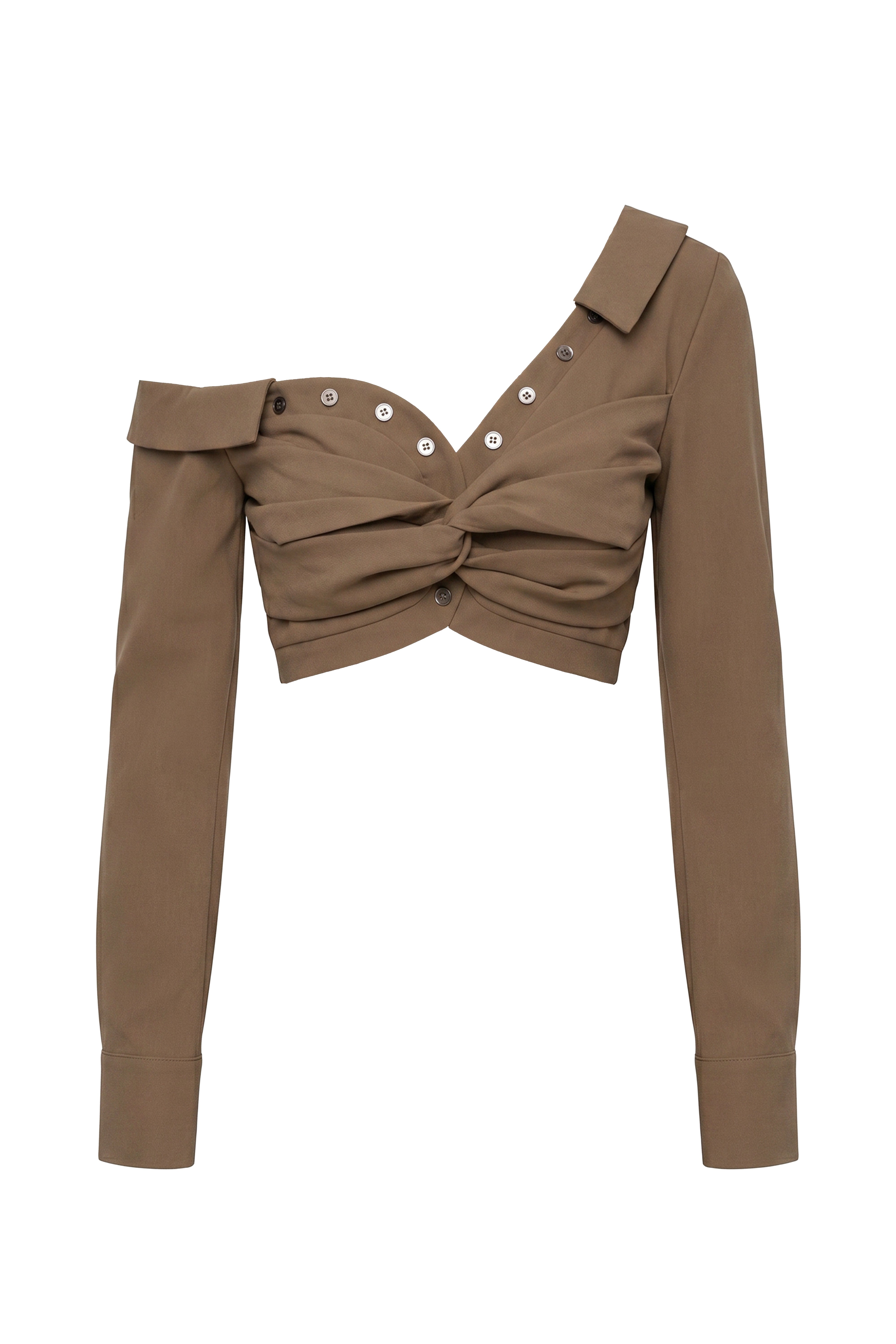 Olive Off-Shoulder Twist Crop Top - JLUXLABEL