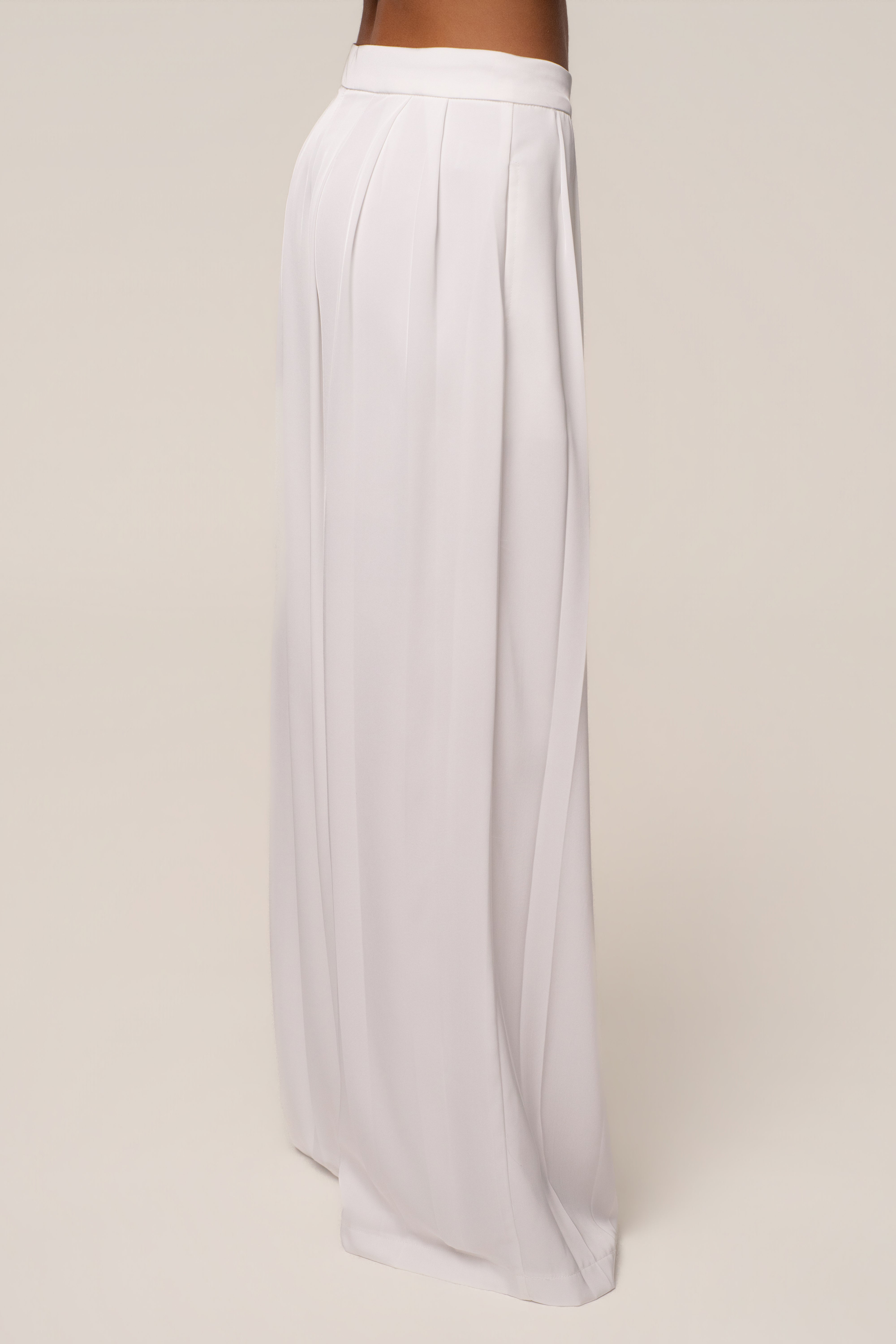 Ivory Clara Wide Leg Pleated Trousers - JLUXLABEL