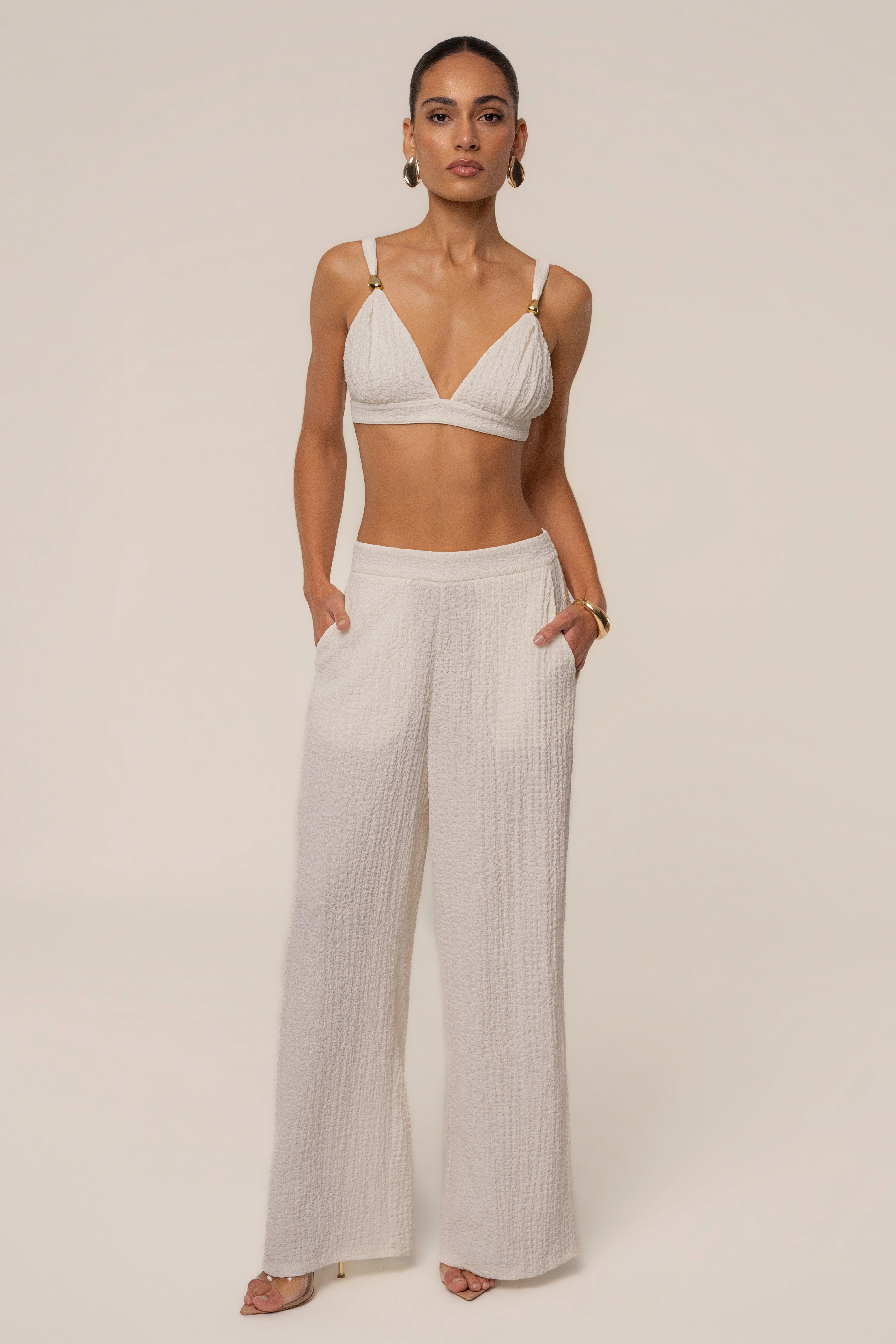 Ivory Unwind Textured Pants - JLUXLABEL