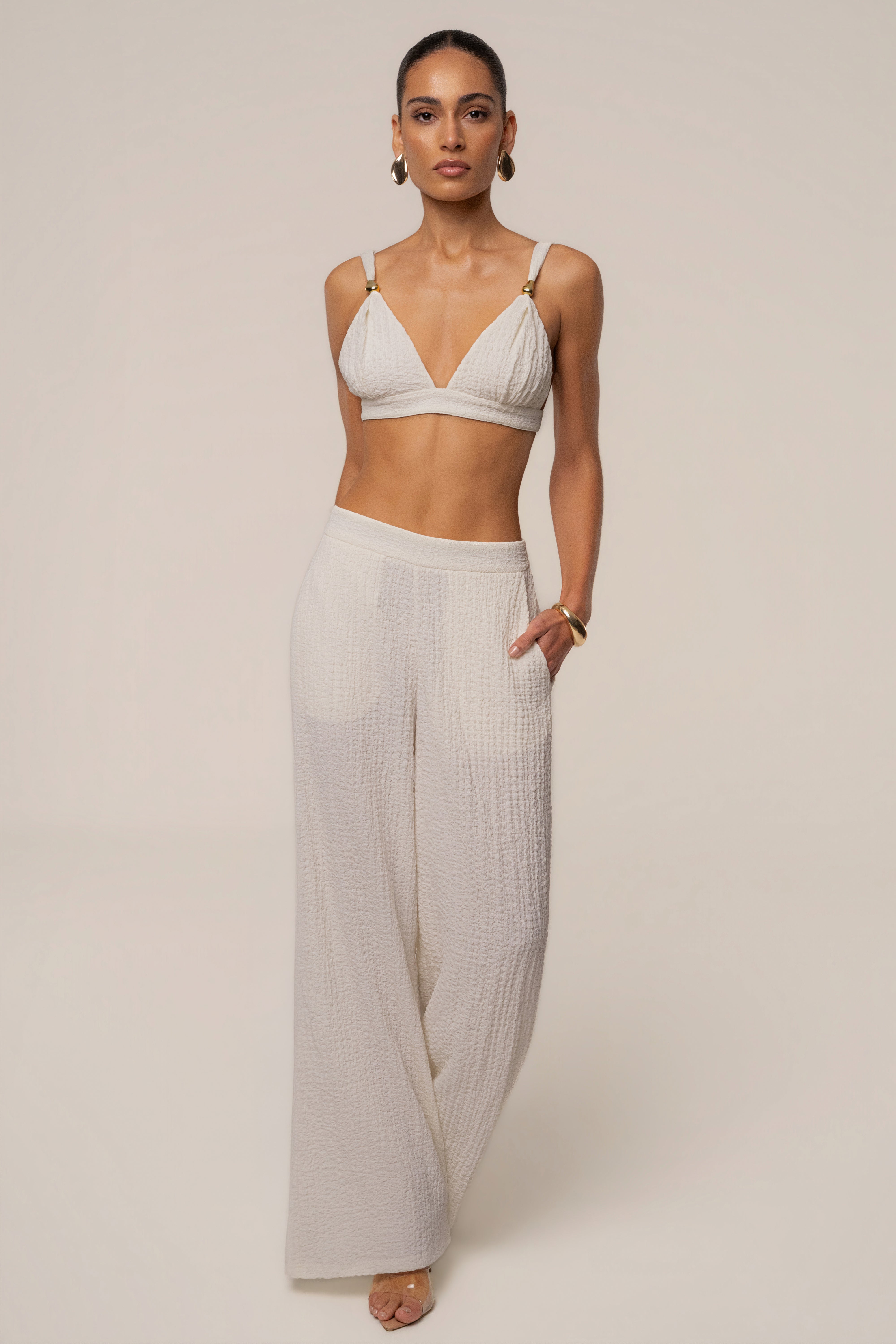 Ivory Dockside Crepe Knit Bralette - JLUXLABEL