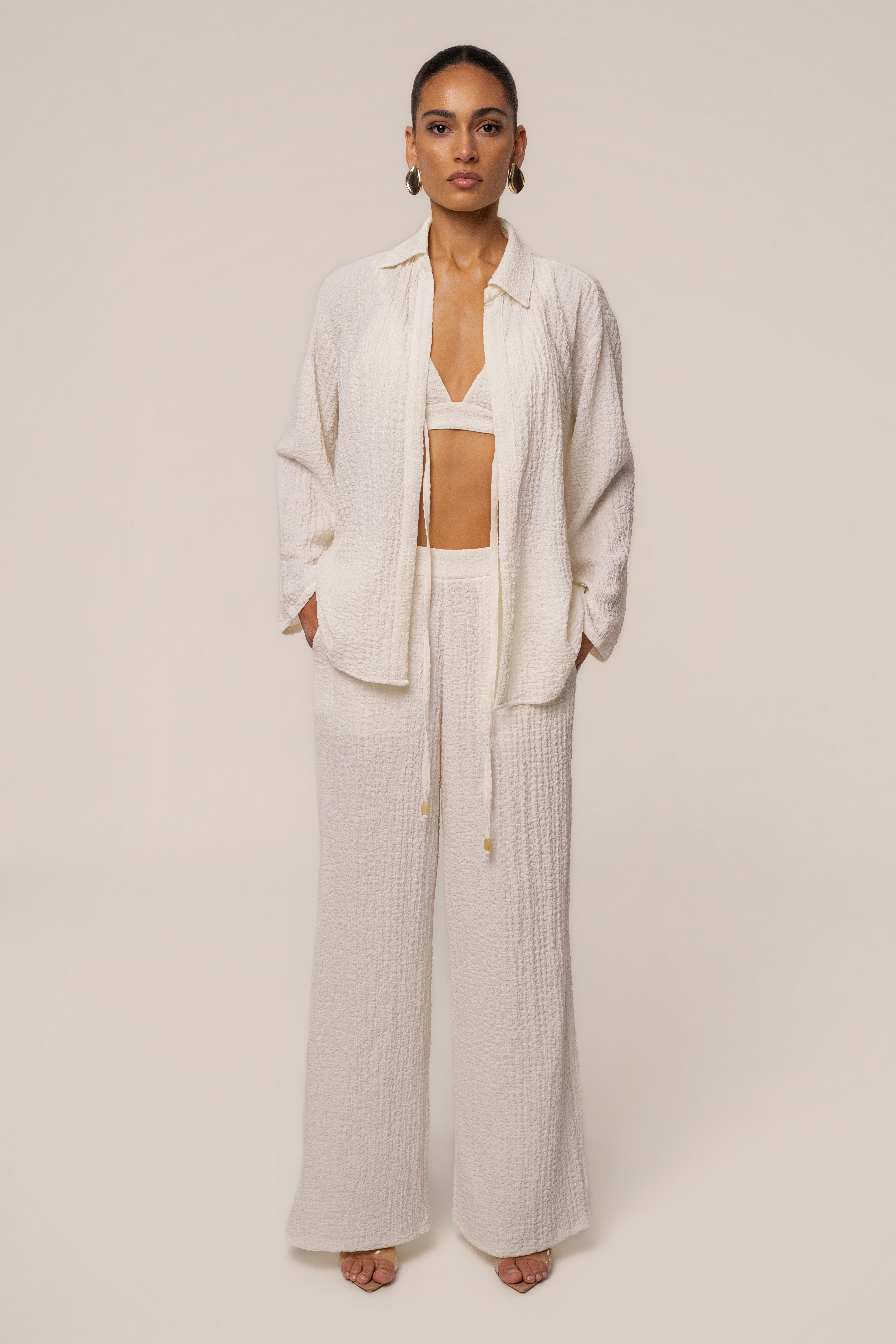 Ivory Unwind Textured Pants - JLUXLABEL