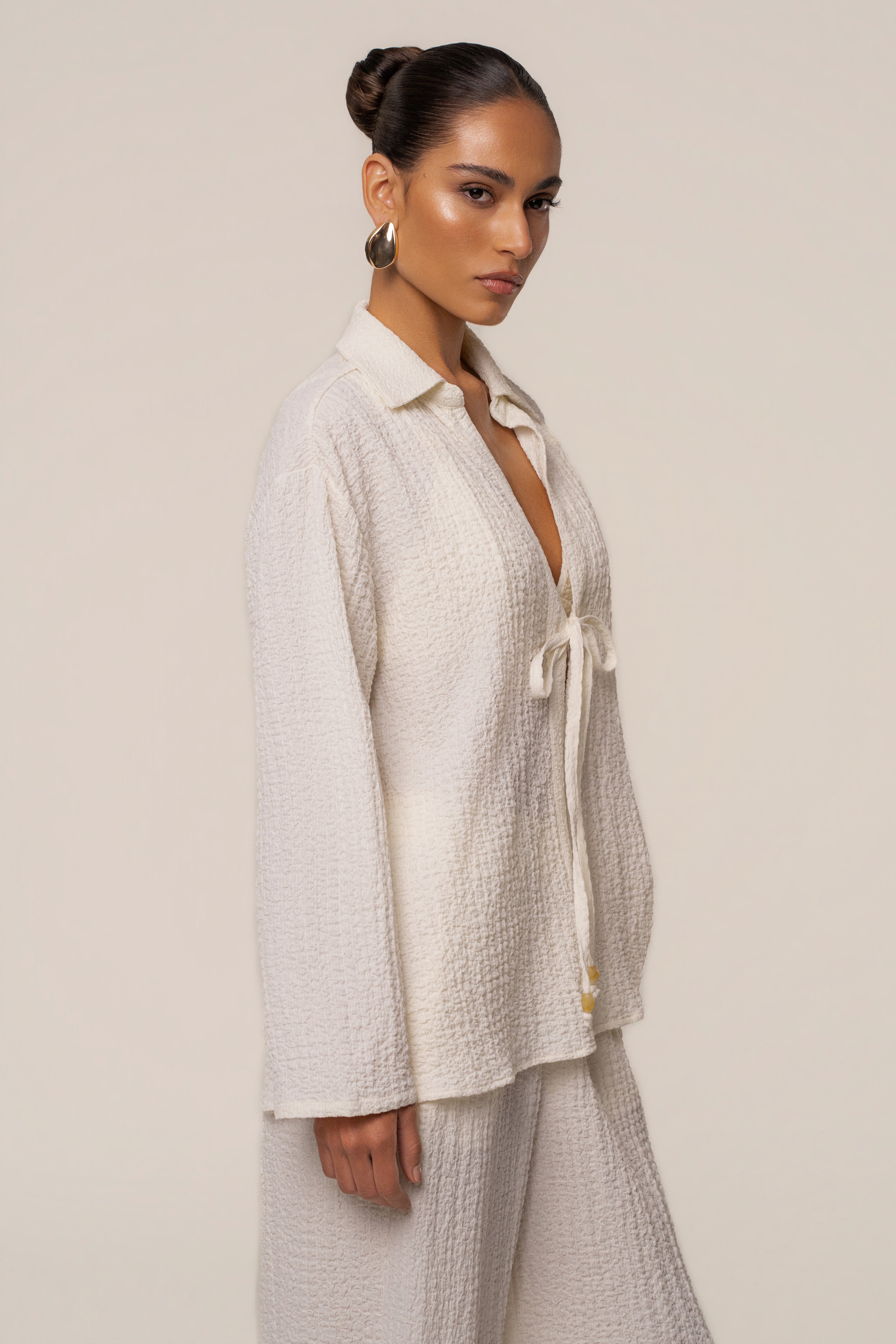 Ivory Unwind Tie-Front Blouse - JLUXLABEL