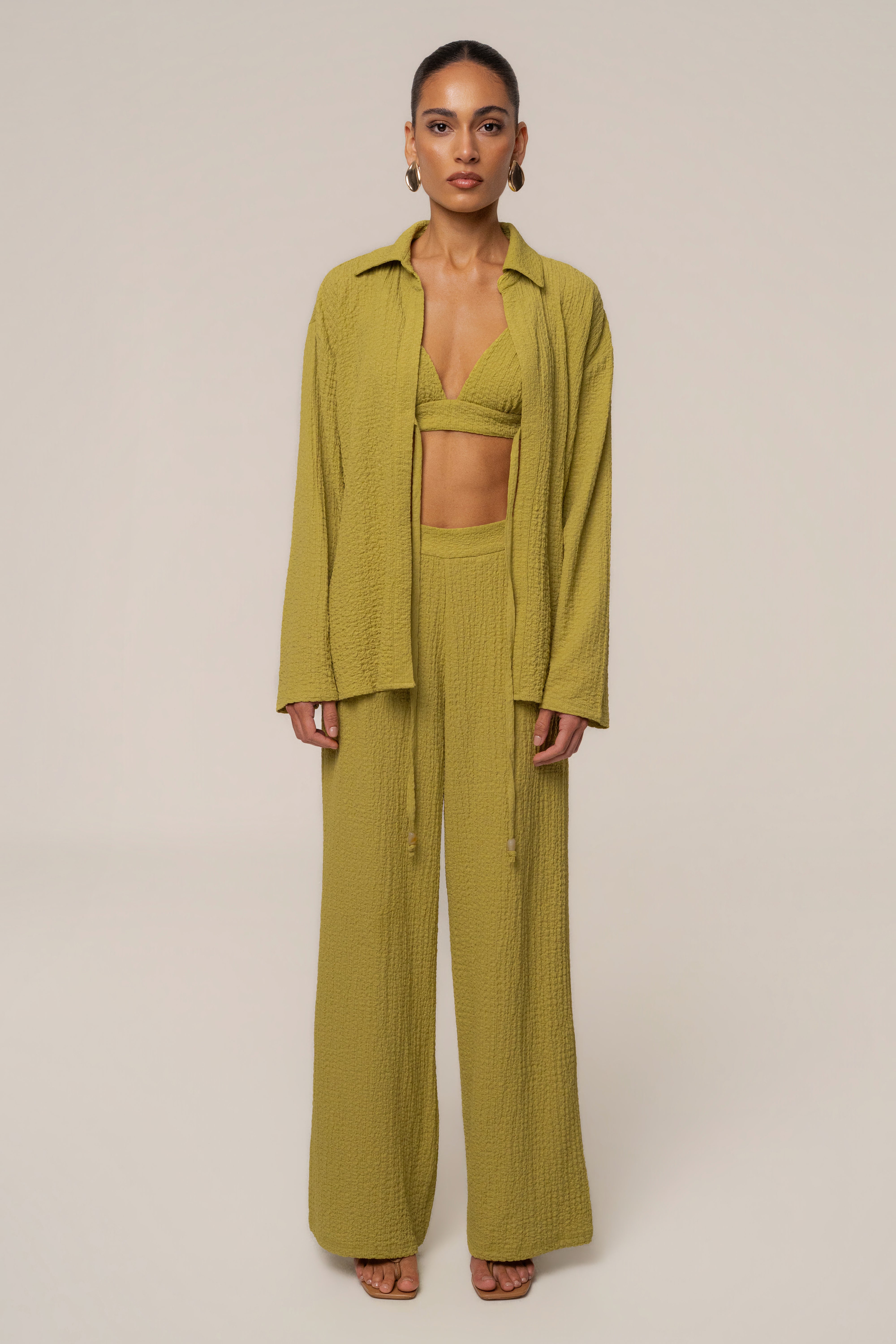 Lime Unwind Tie-Front Blouse - JLUXLABEL