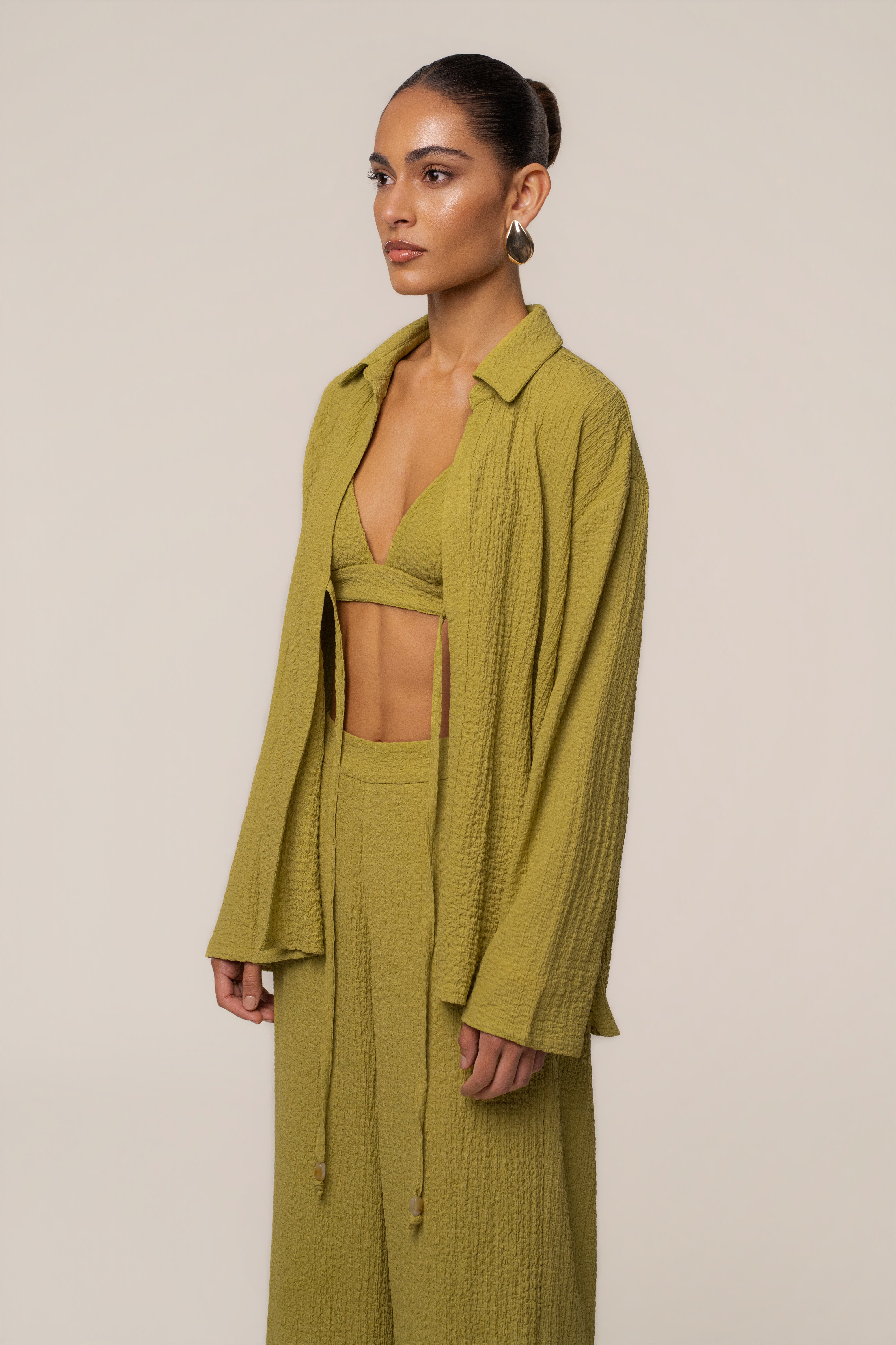 Lime Unwind Tie-Front Blouse - JLUXLABEL