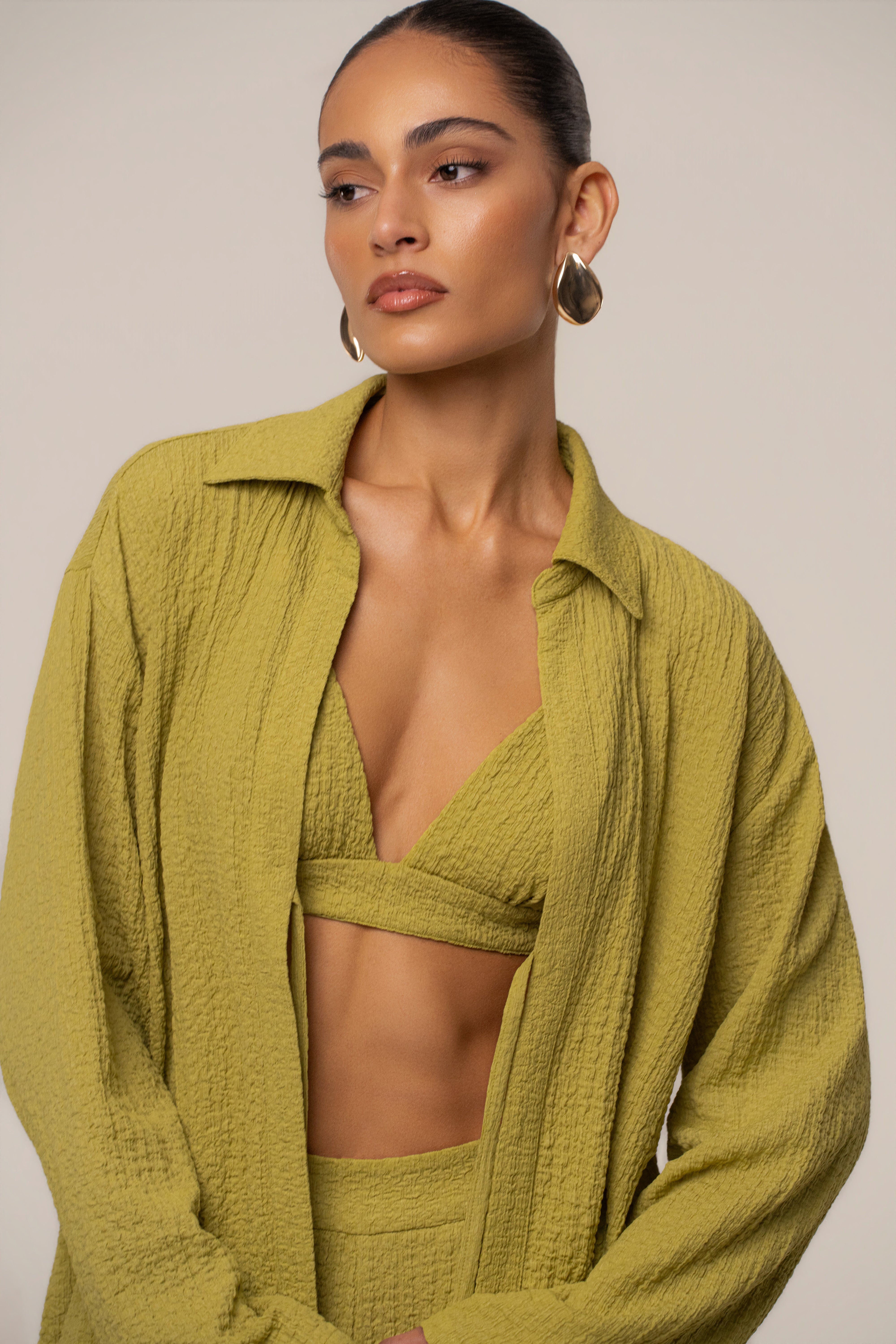 Lime Unwind Tie-Front Blouse - JLUXLABEL
