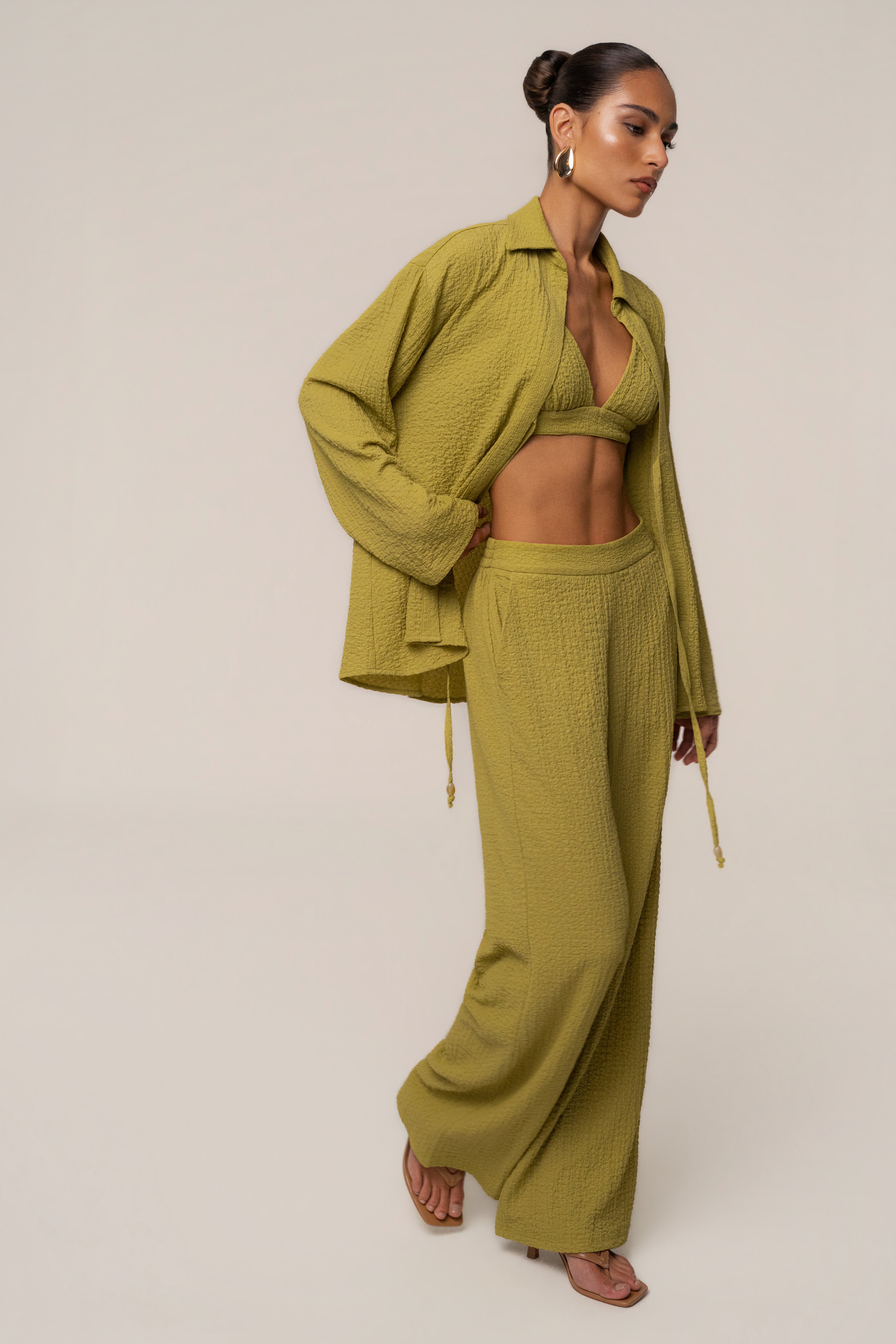 Lime Unwind Tie-Front Blouse - JLUXLABEL