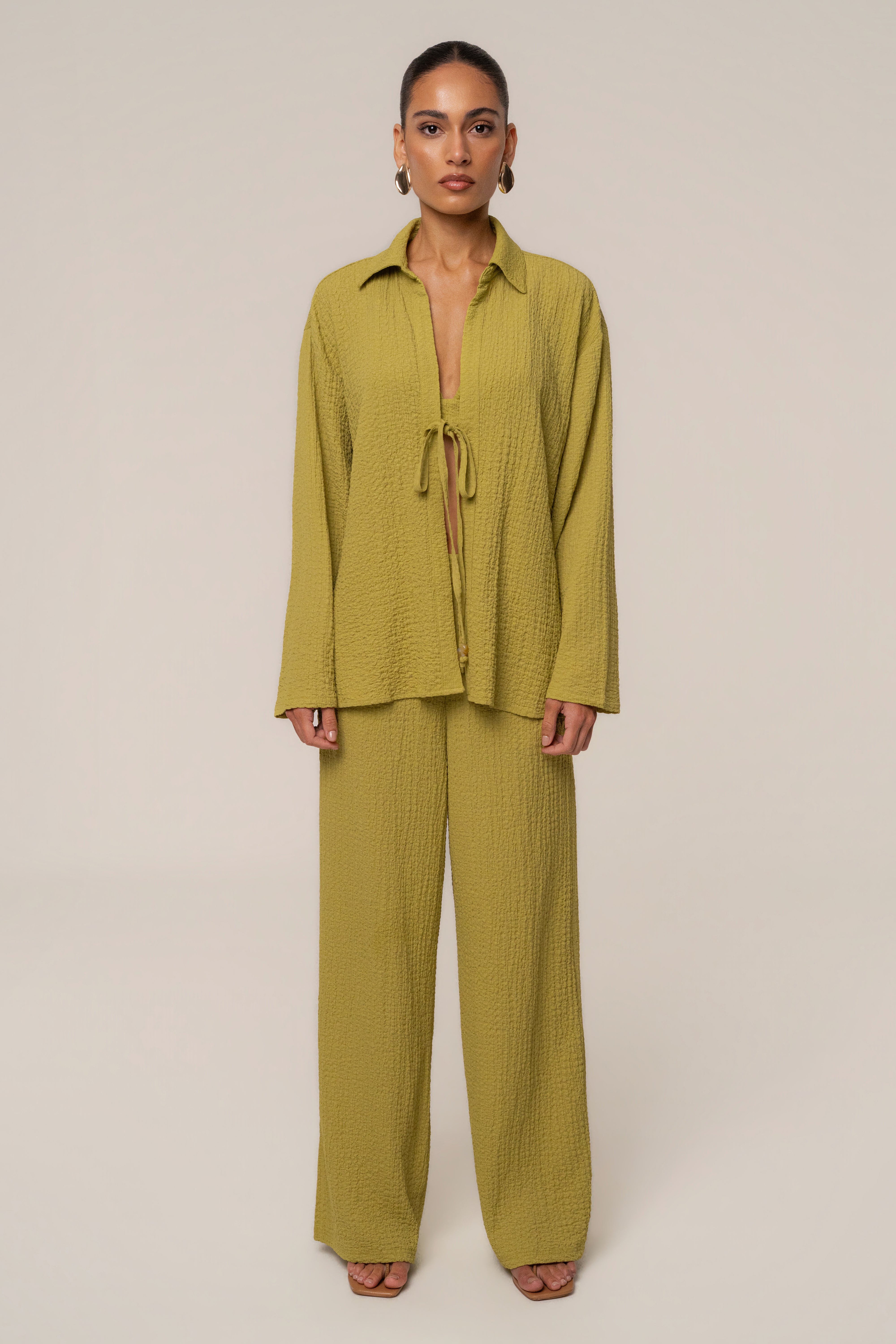 Lime Unwind Tie-Front Blouse - JLUXLABEL