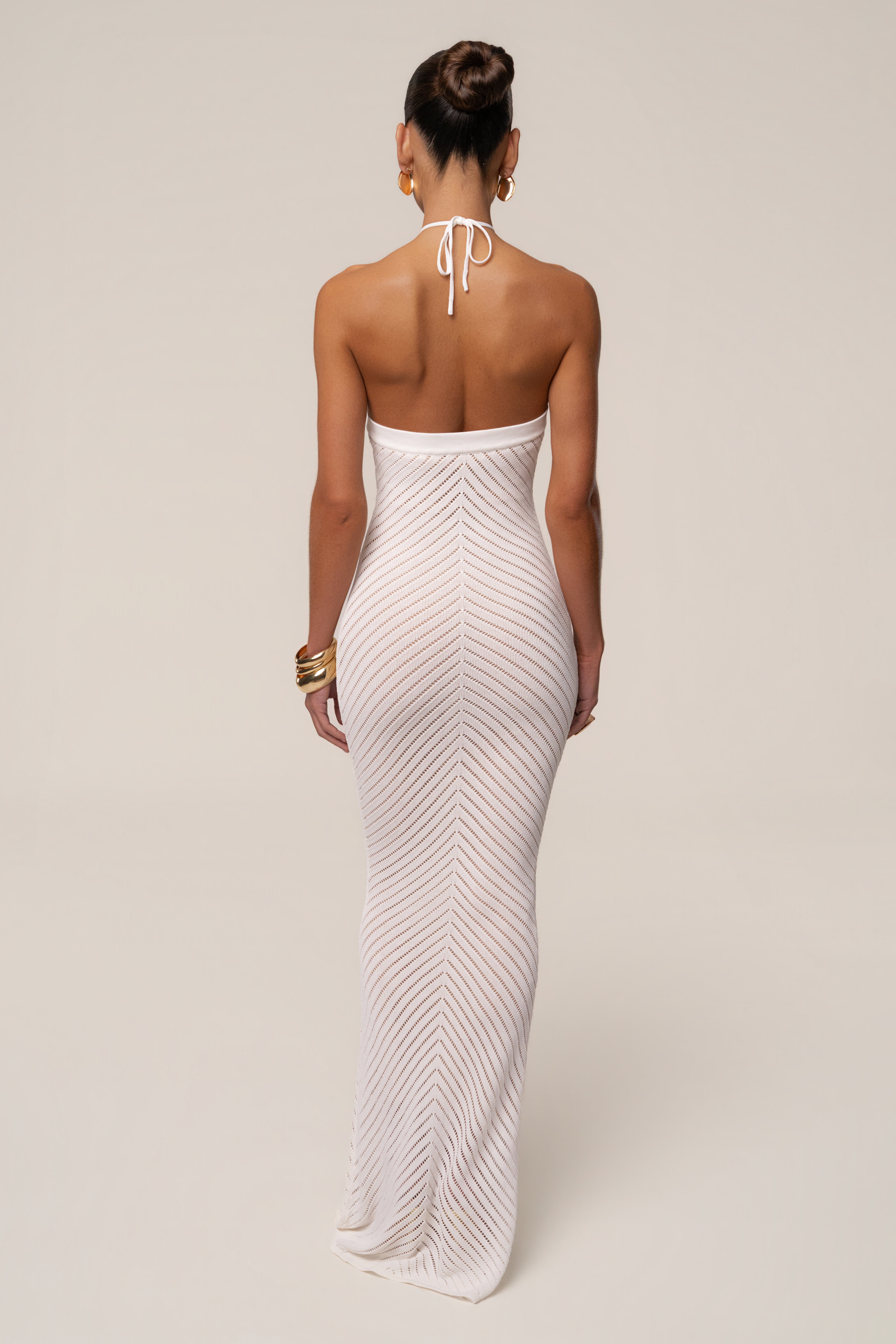 White Late Hour Halter Maxi Dress - JLUXLABEL