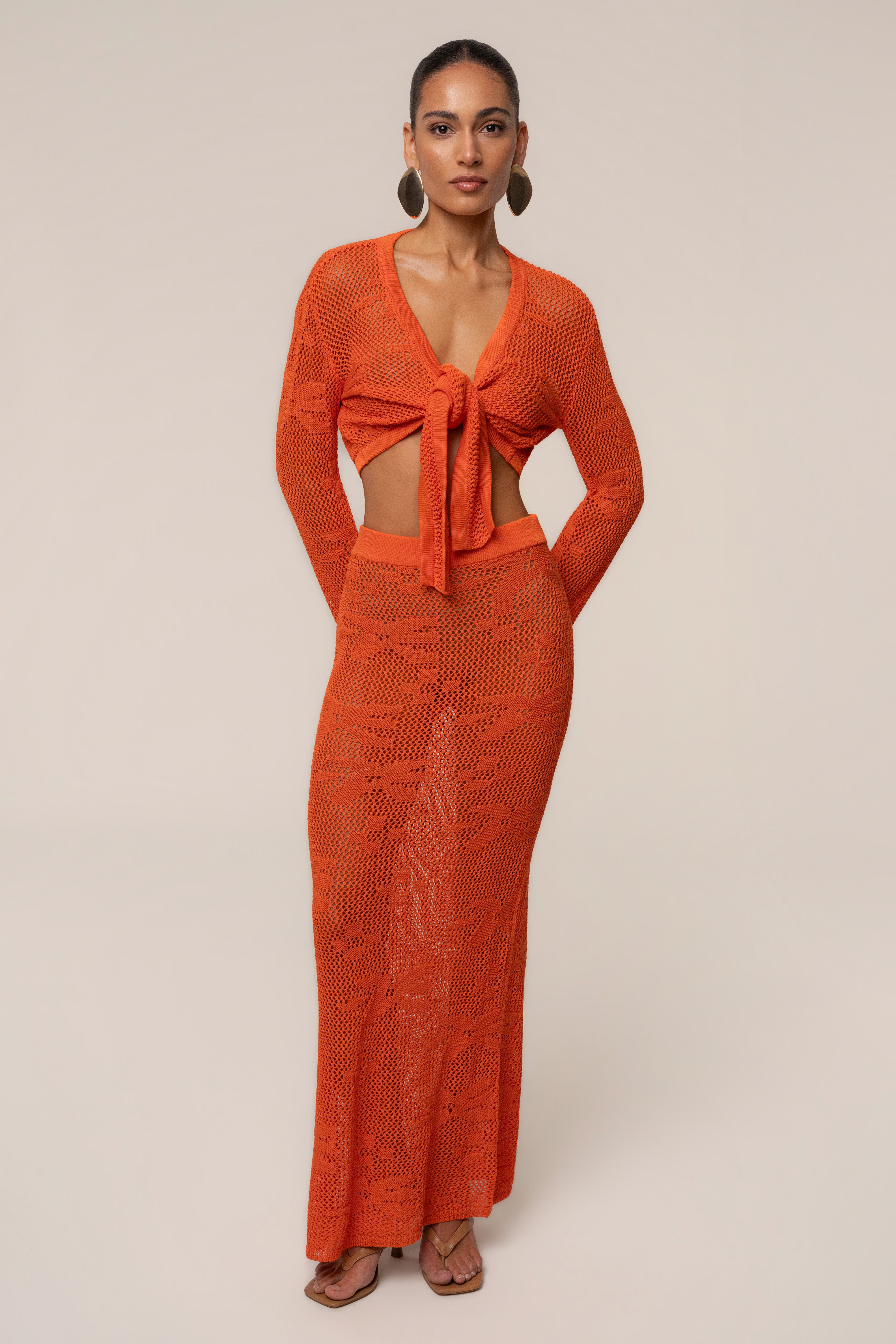 Orange Marbella Crochet Skirt Set - JLUXLABEL