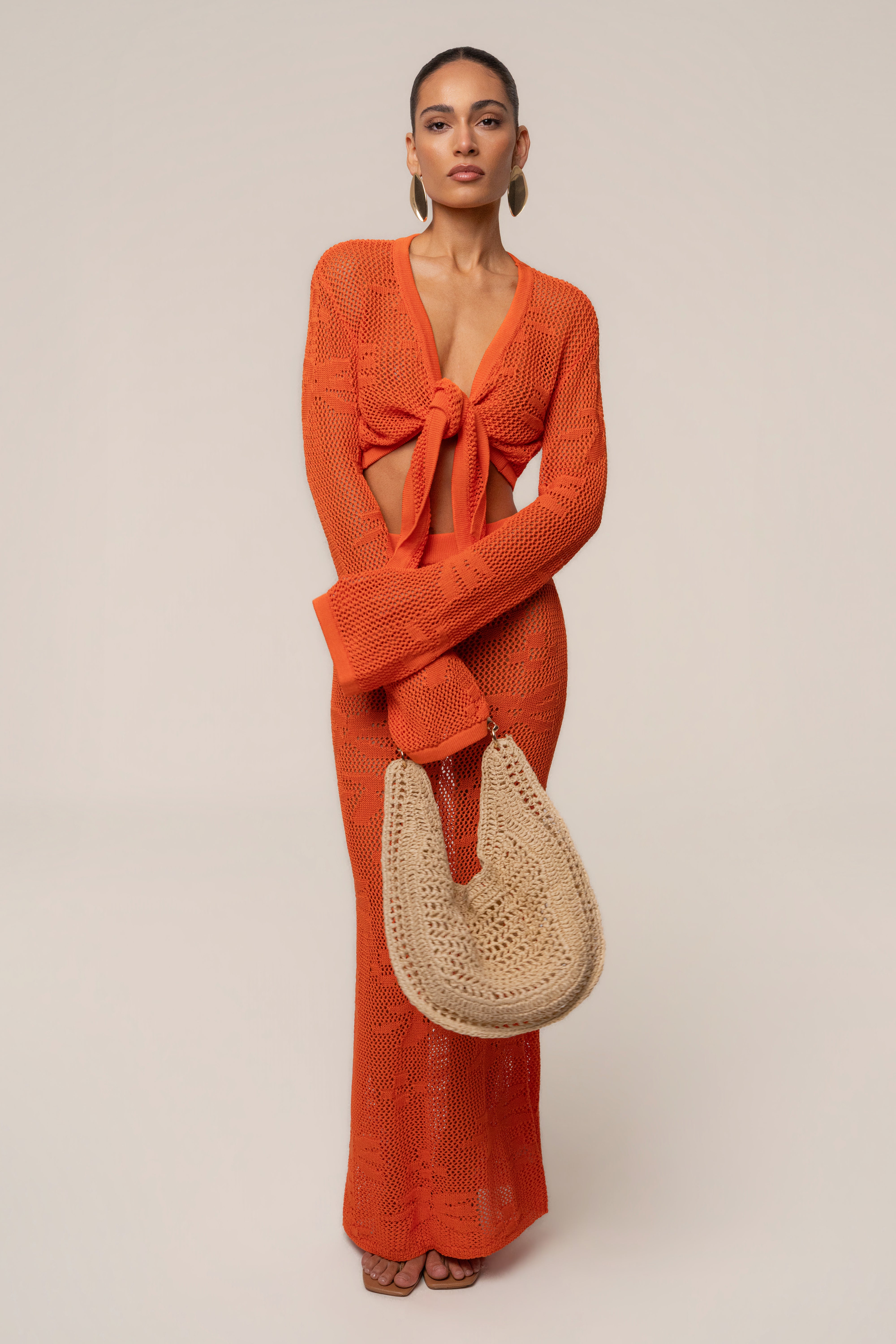 Orange Marbella Crochet Skirt Set - JLUXLABEL