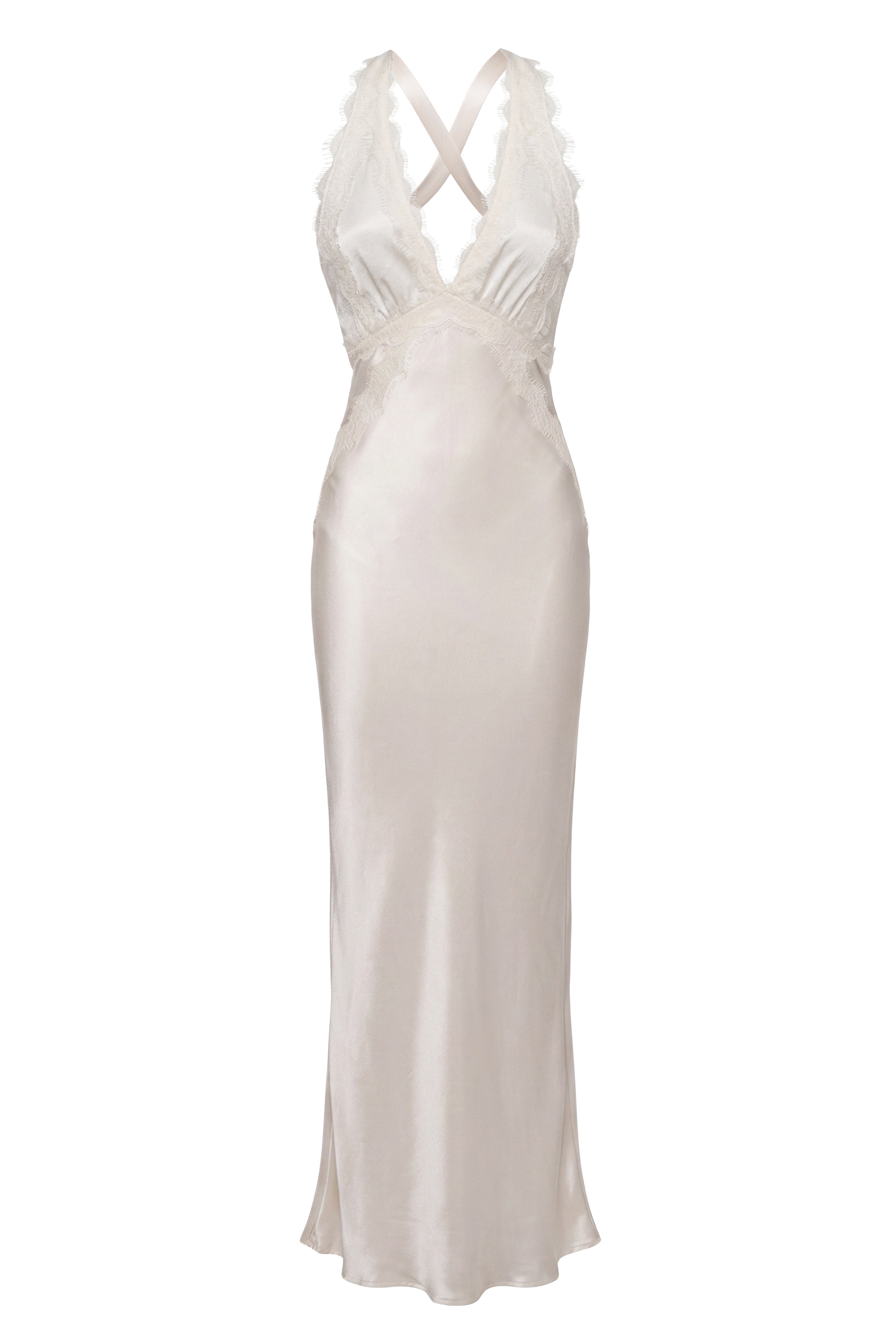 Ivory Satin Evenings Maxi Dress - JLUXLABEL
