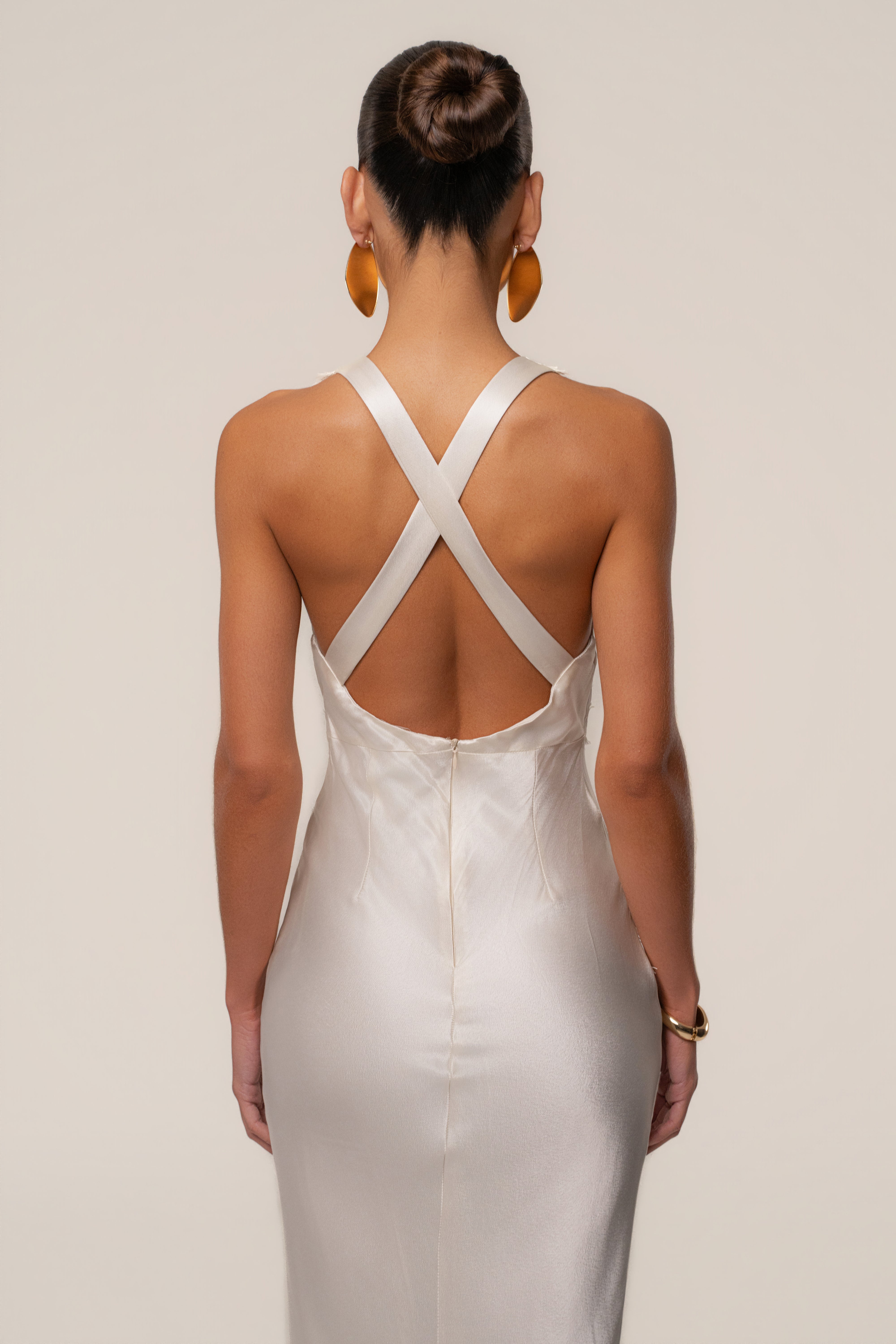 Ivory Satin Evenings Maxi Dress - JLUXLABEL