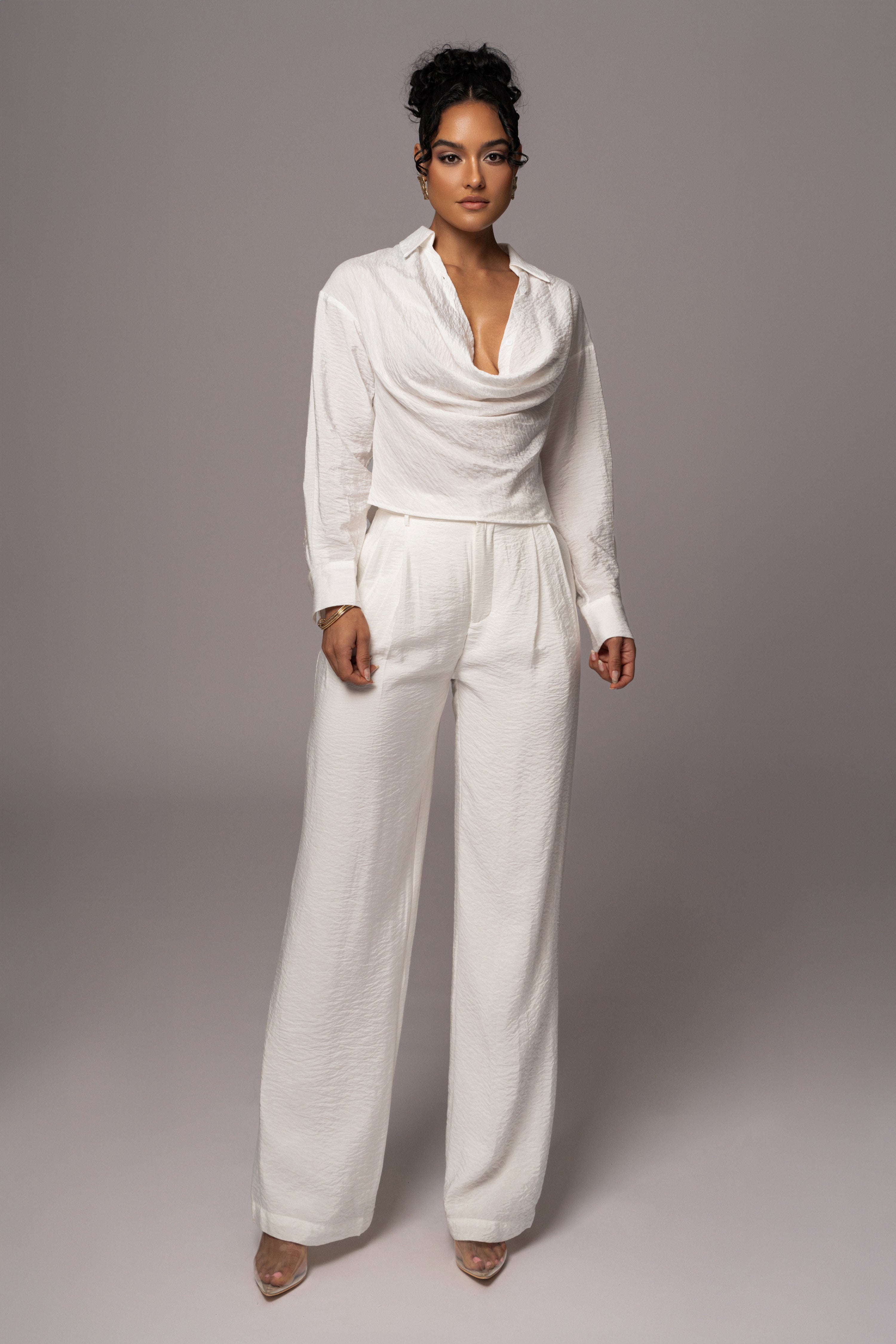Ivory Drew Crinkled Trousers - JLUXLABEL