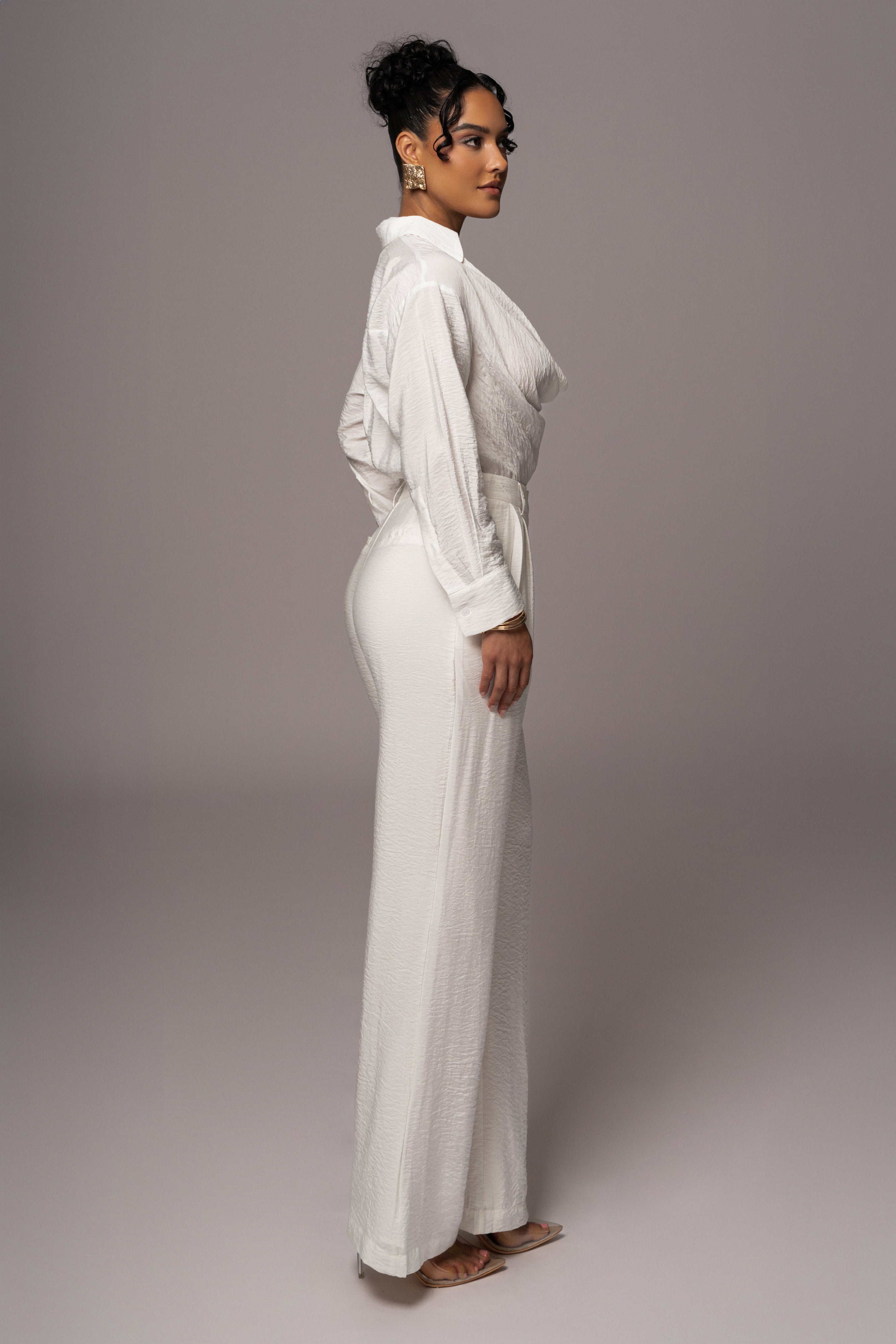 Ivory Drew Crinkled Trousers - JLUXLABEL