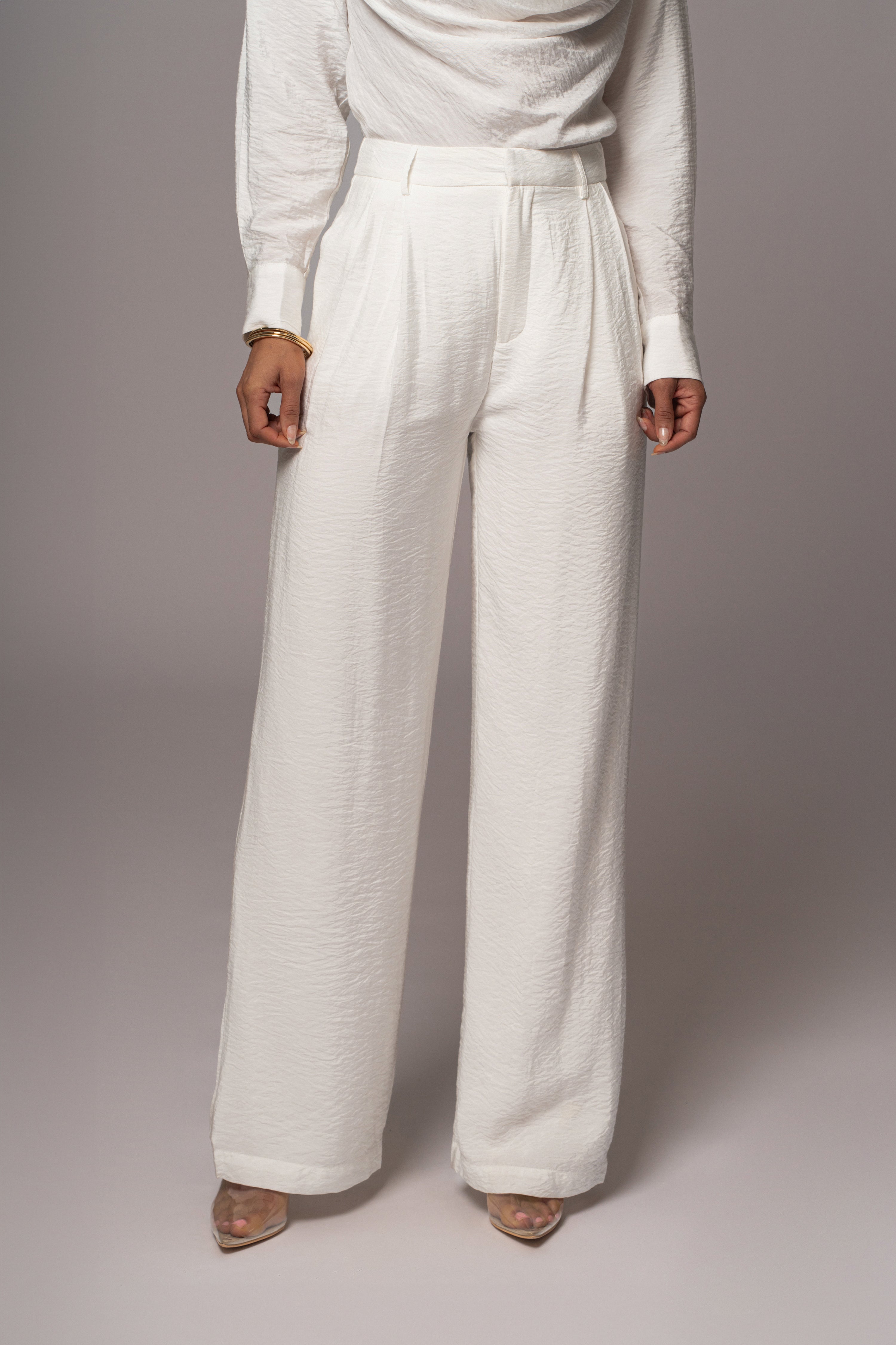 Ivory Drew Crinkled Trousers - JLUXLABEL