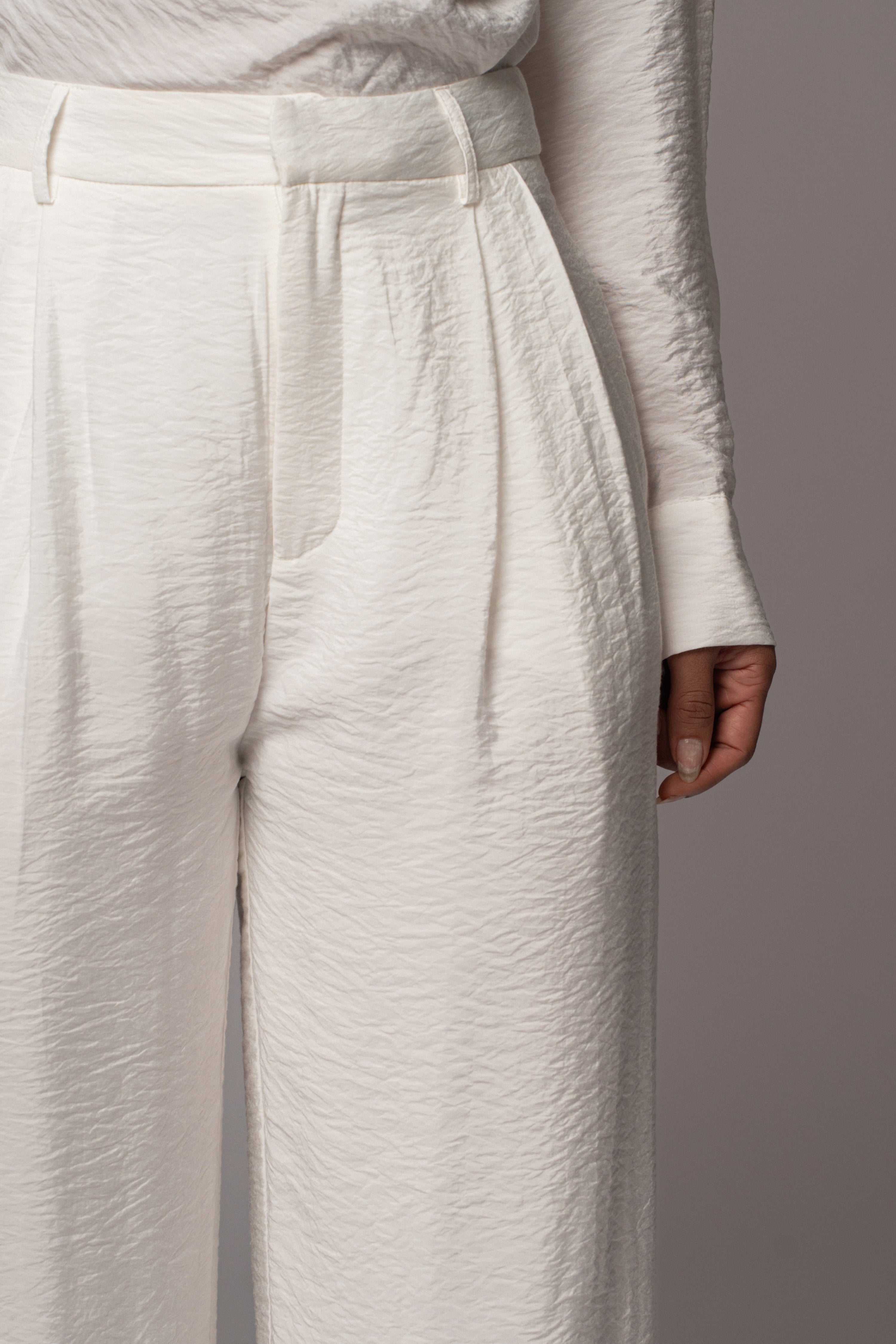 Ivory Drew Crinkled Trousers - JLUXLABEL