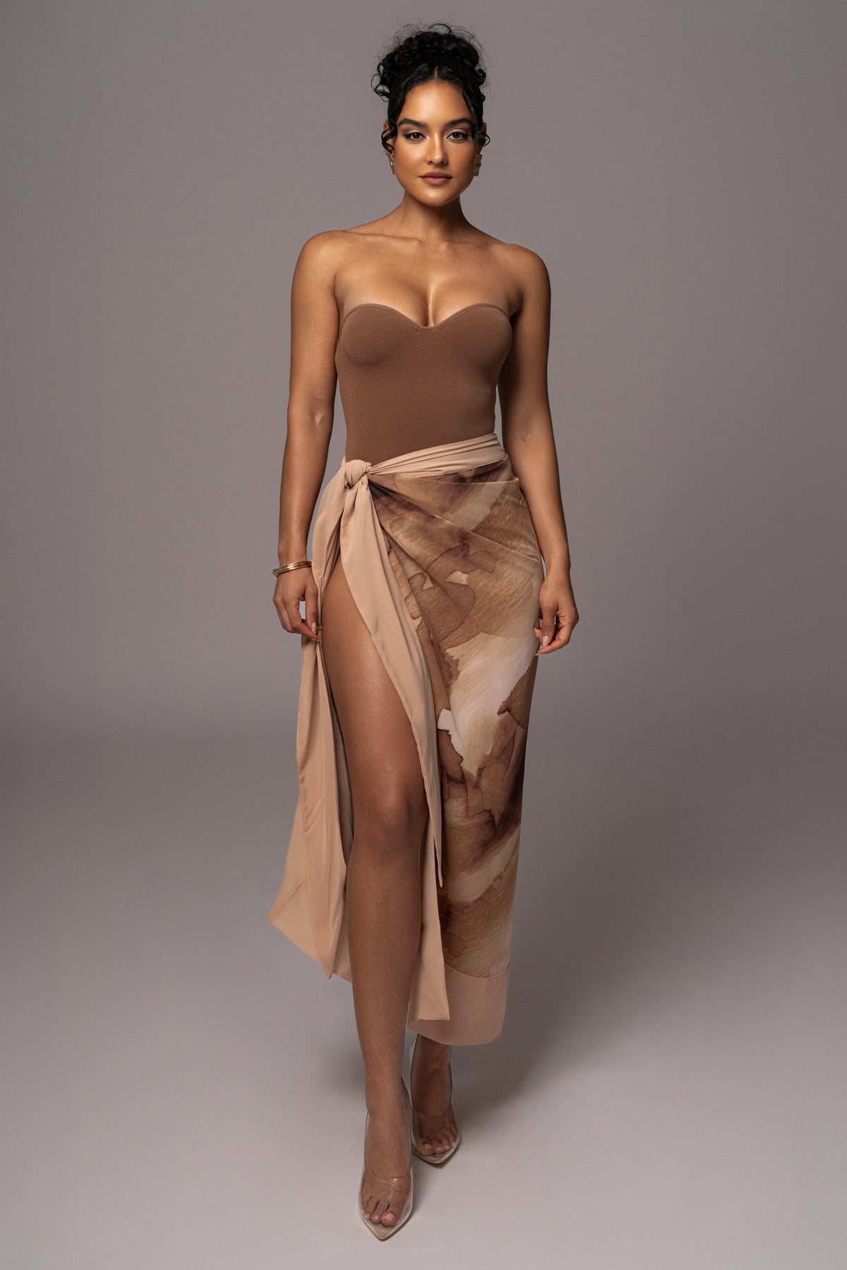 Tan Abstract Marine Print Sarong - JLUXLABEL