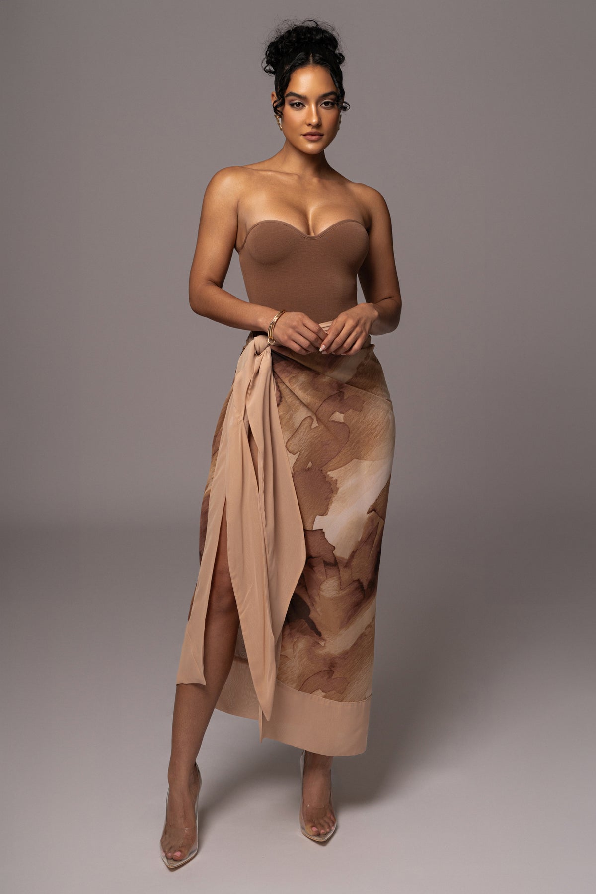 Tan Abstract Marine Print Sarong - JLUXLABEL