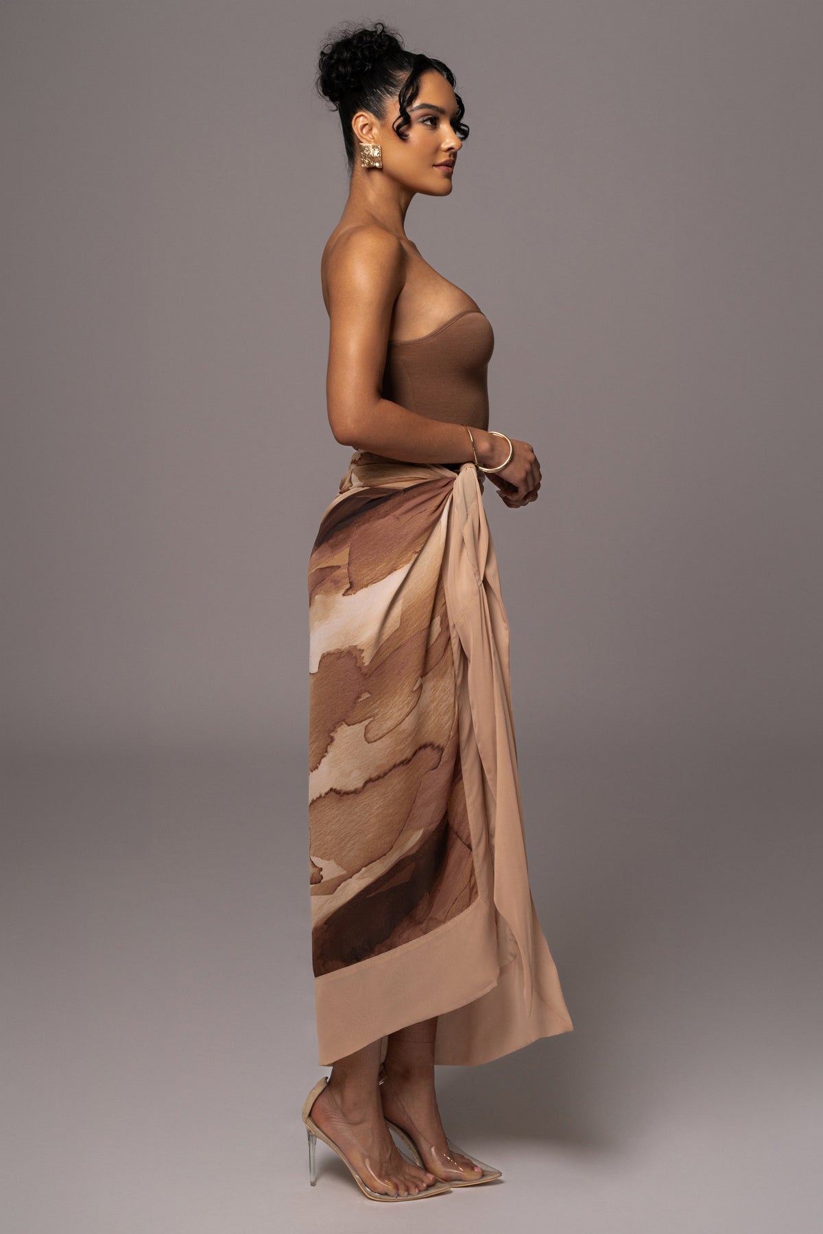 Tan Abstract Marine Print Sarong - JLUXLABEL