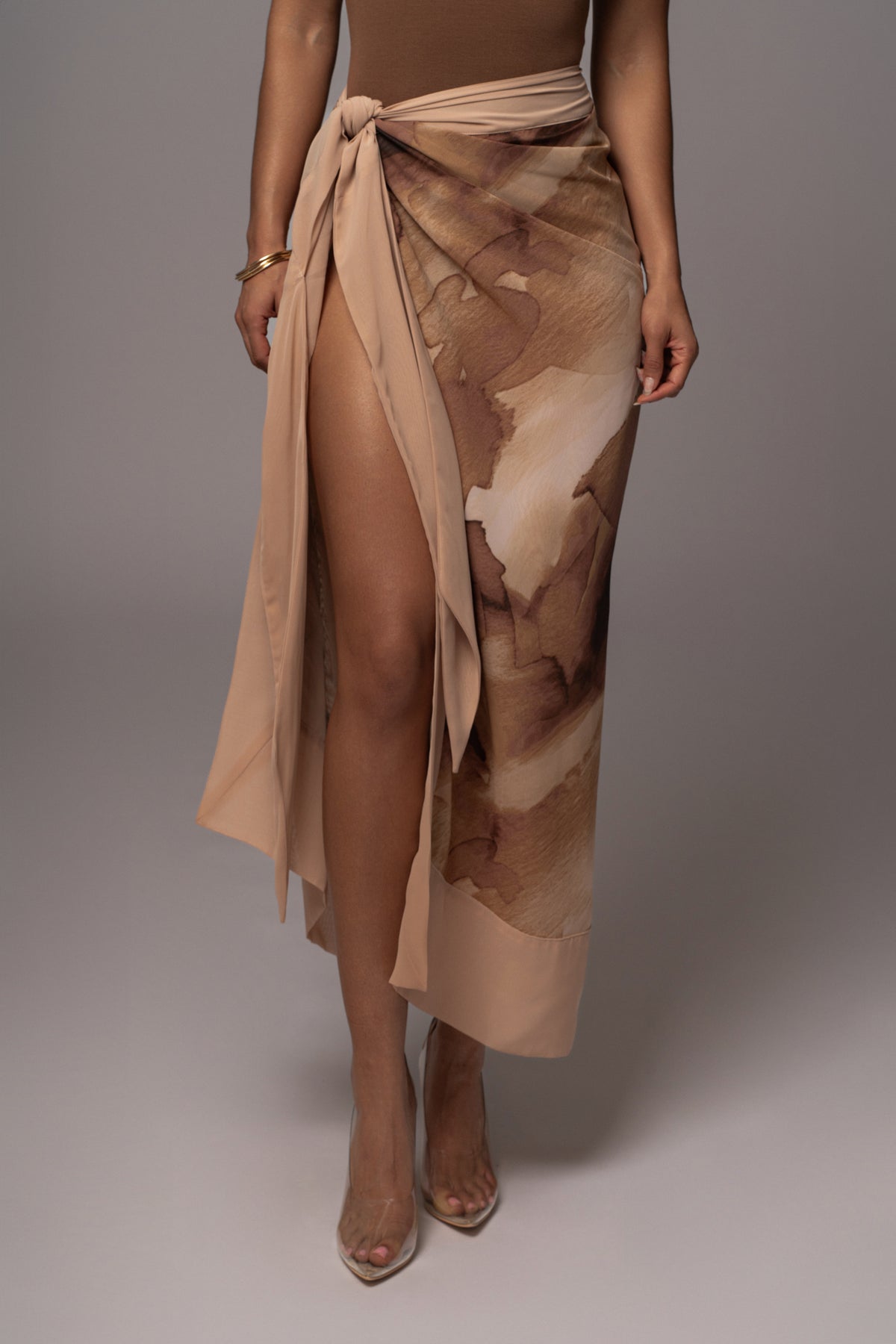 Tan Abstract Marine Print Sarong - JLUXLABEL
