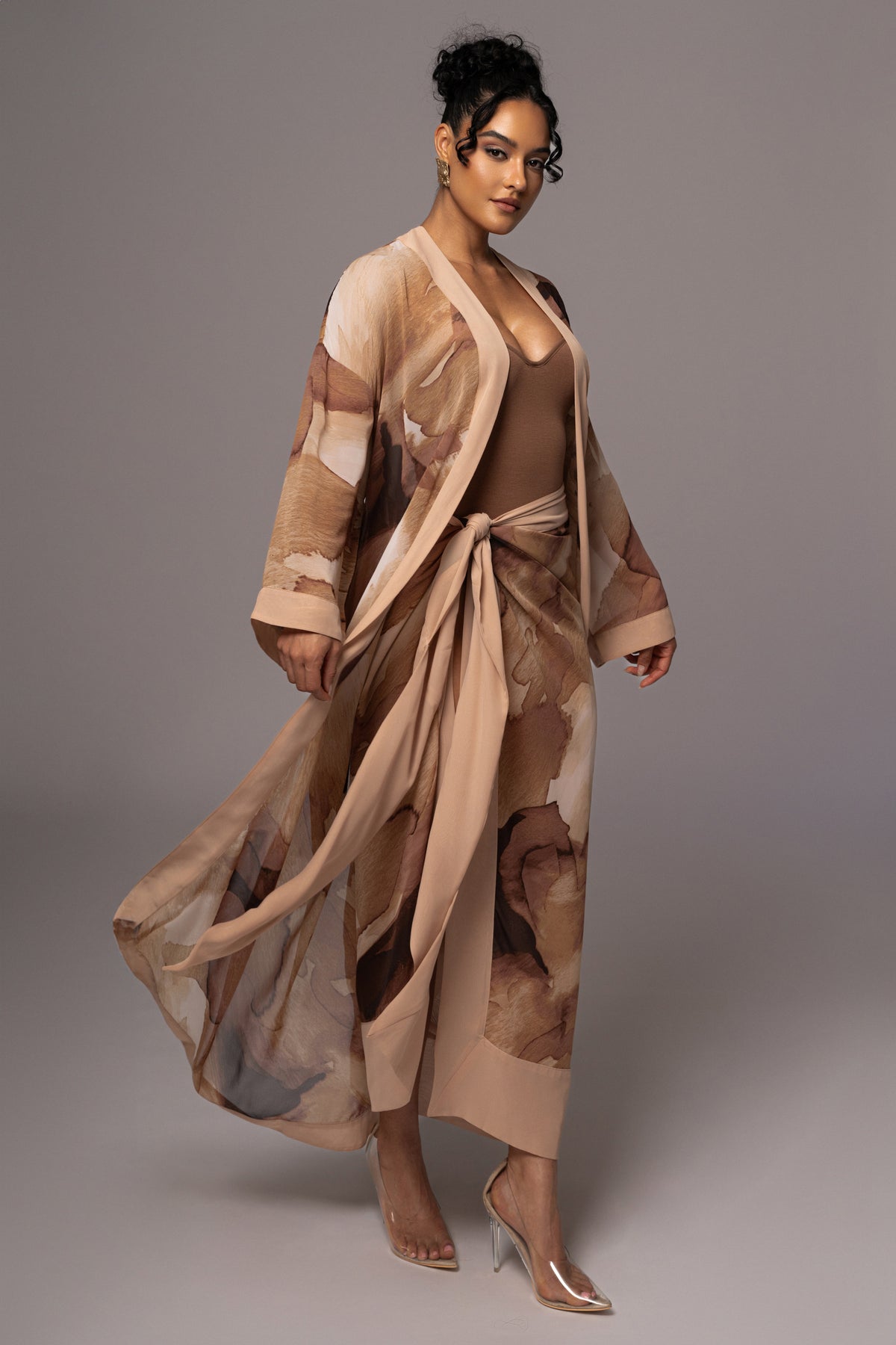 Tan Abstract Marine Print Sarong - JLUXLABEL