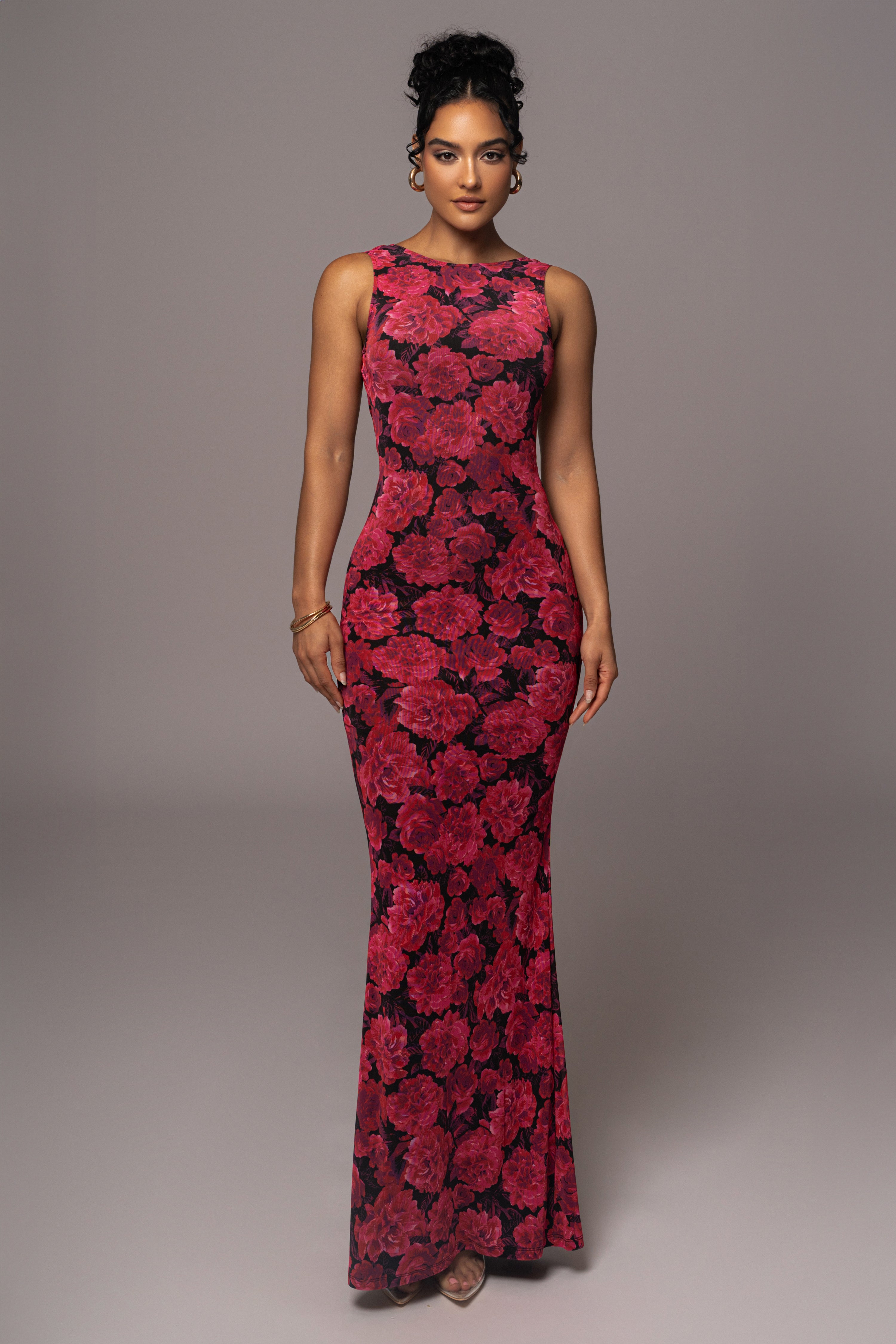 Pink Floral Front And Center Maxi Dress - JLUXLABEL