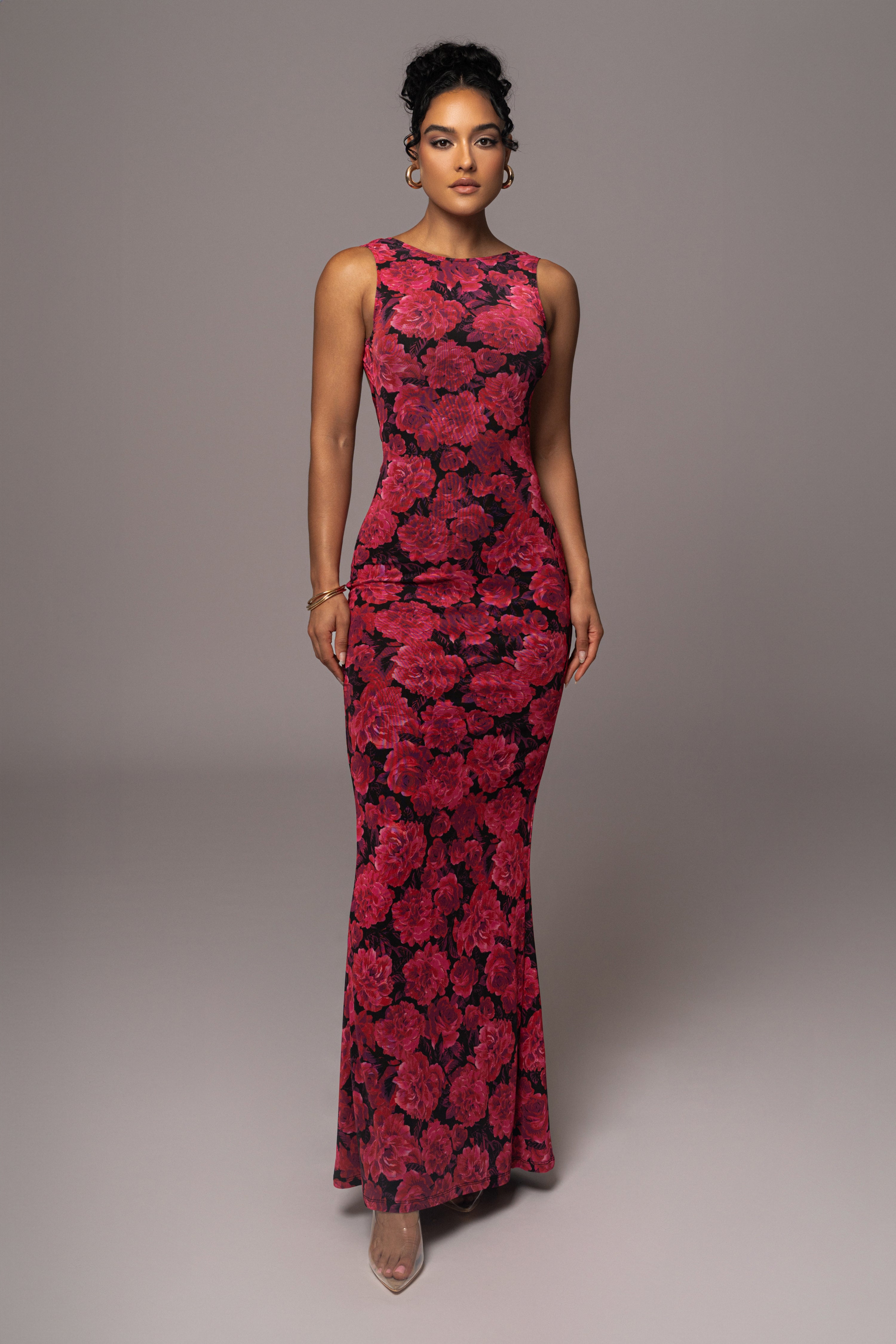 Pink Floral Front And Center Maxi Dress - JLUXLABEL