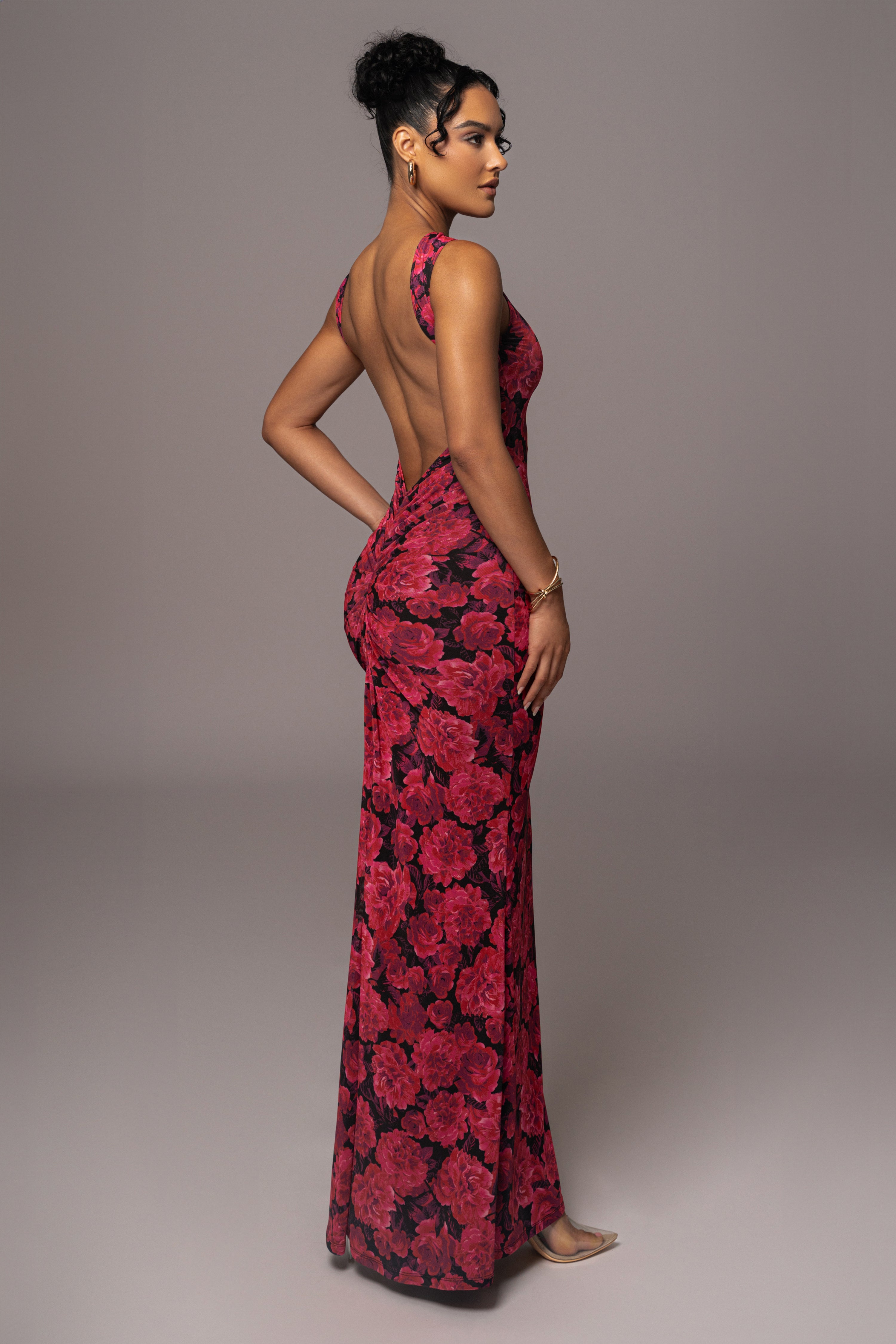 Pink Floral Front And Center Maxi Dress - JLUXLABEL