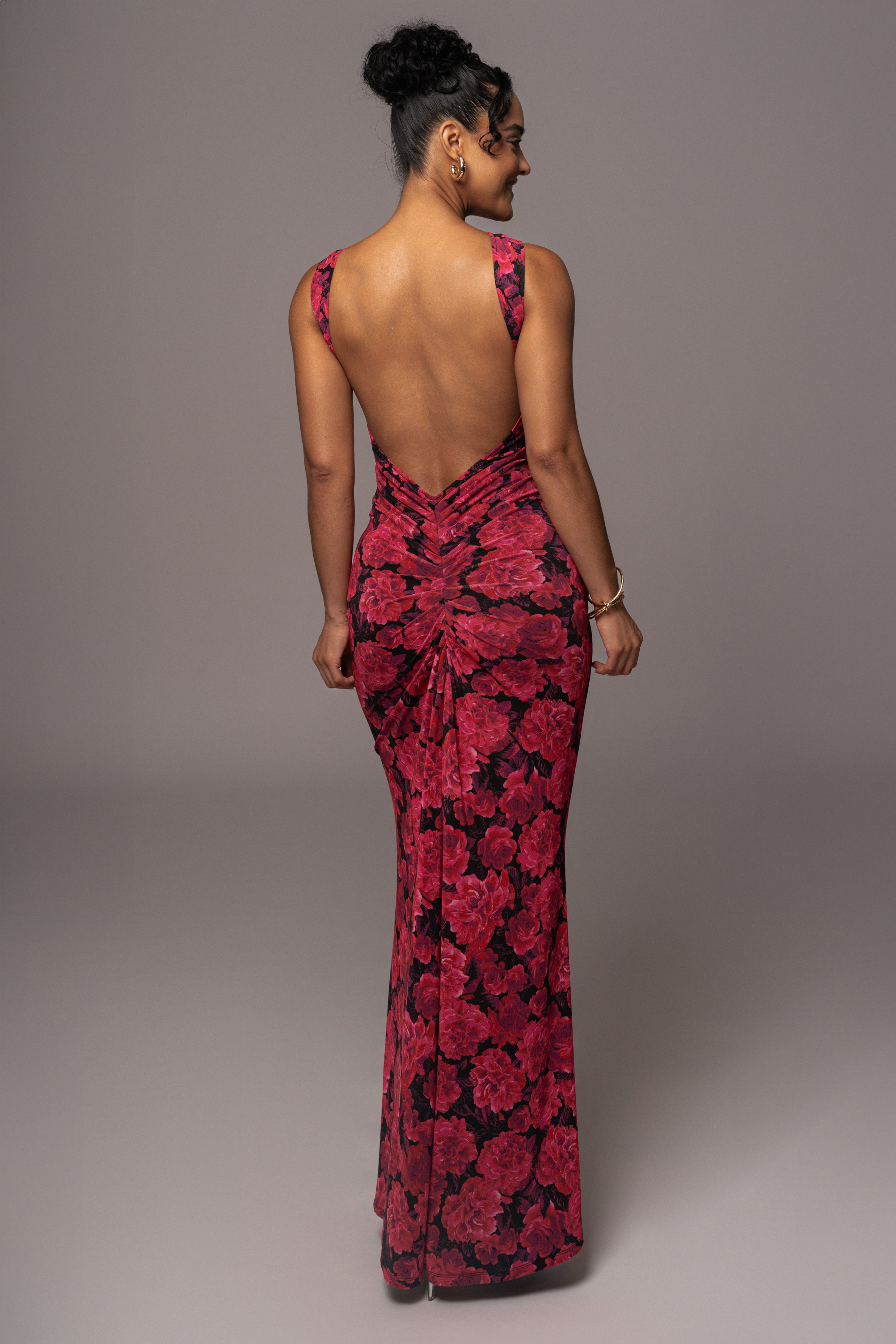 Pink Floral Front And Center Maxi Dress - JLUXLABEL
