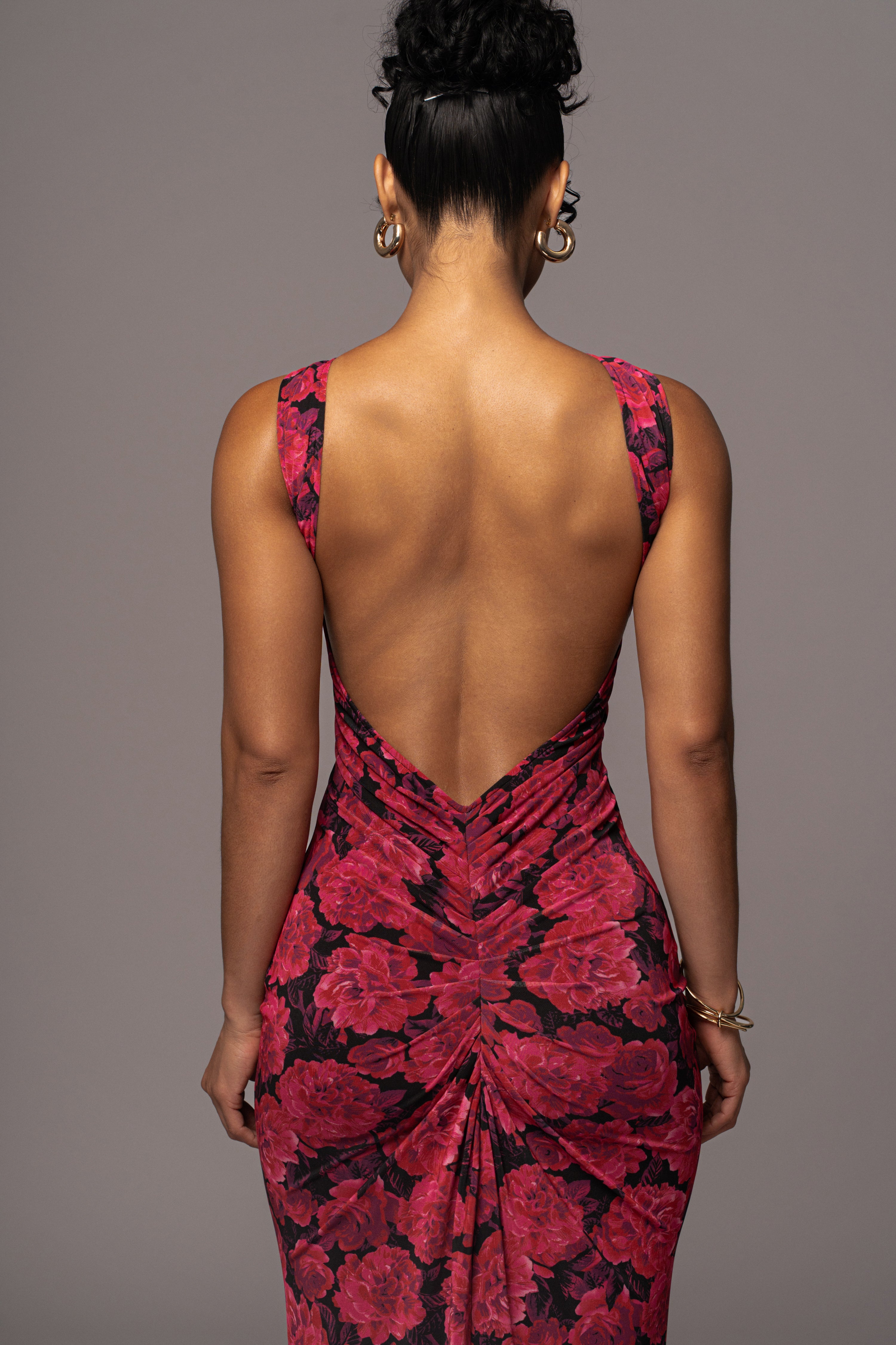 Pink Floral Front And Center Maxi Dress - JLUXLABEL