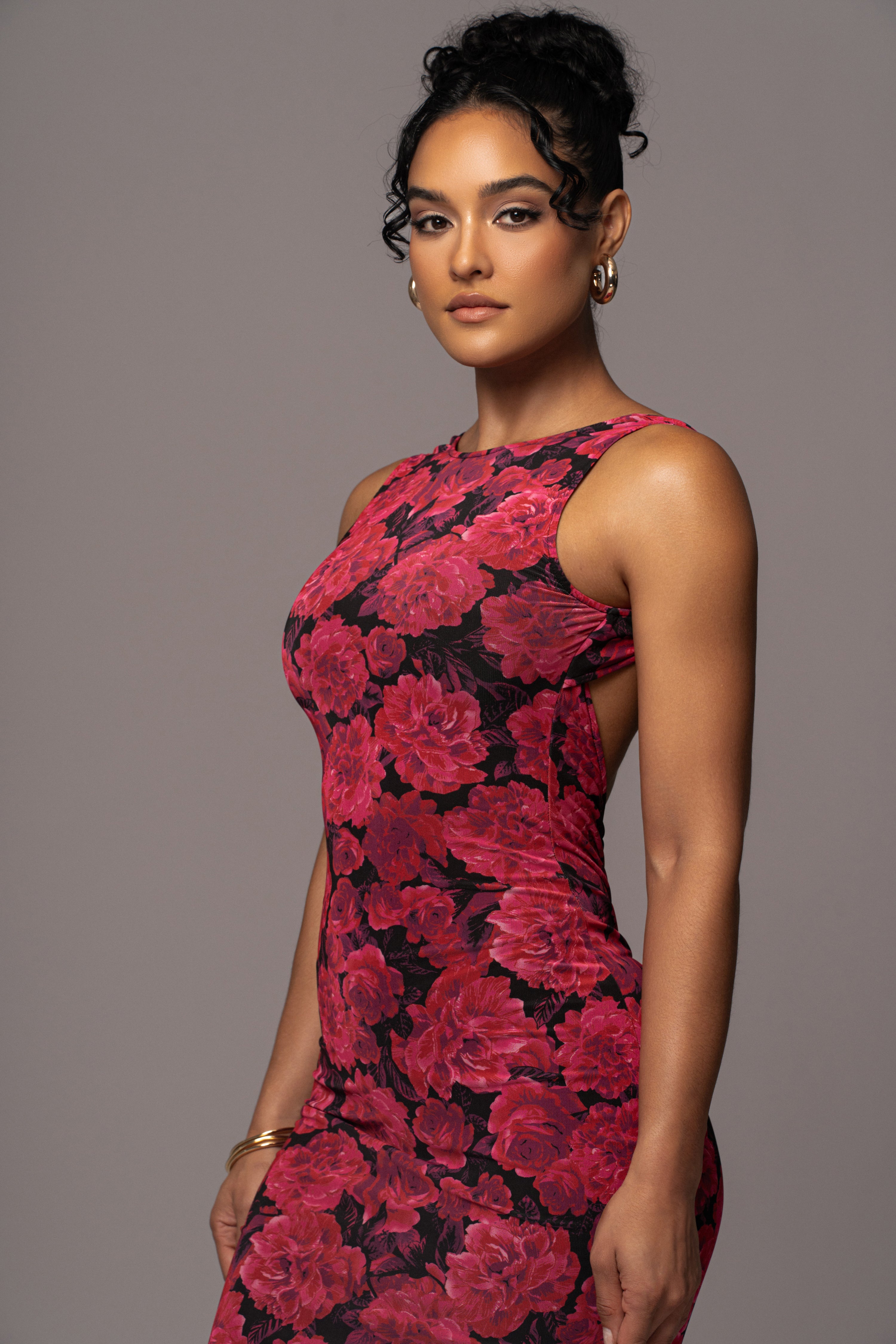 Pink Floral Front And Center Maxi Dress - JLUXLABEL