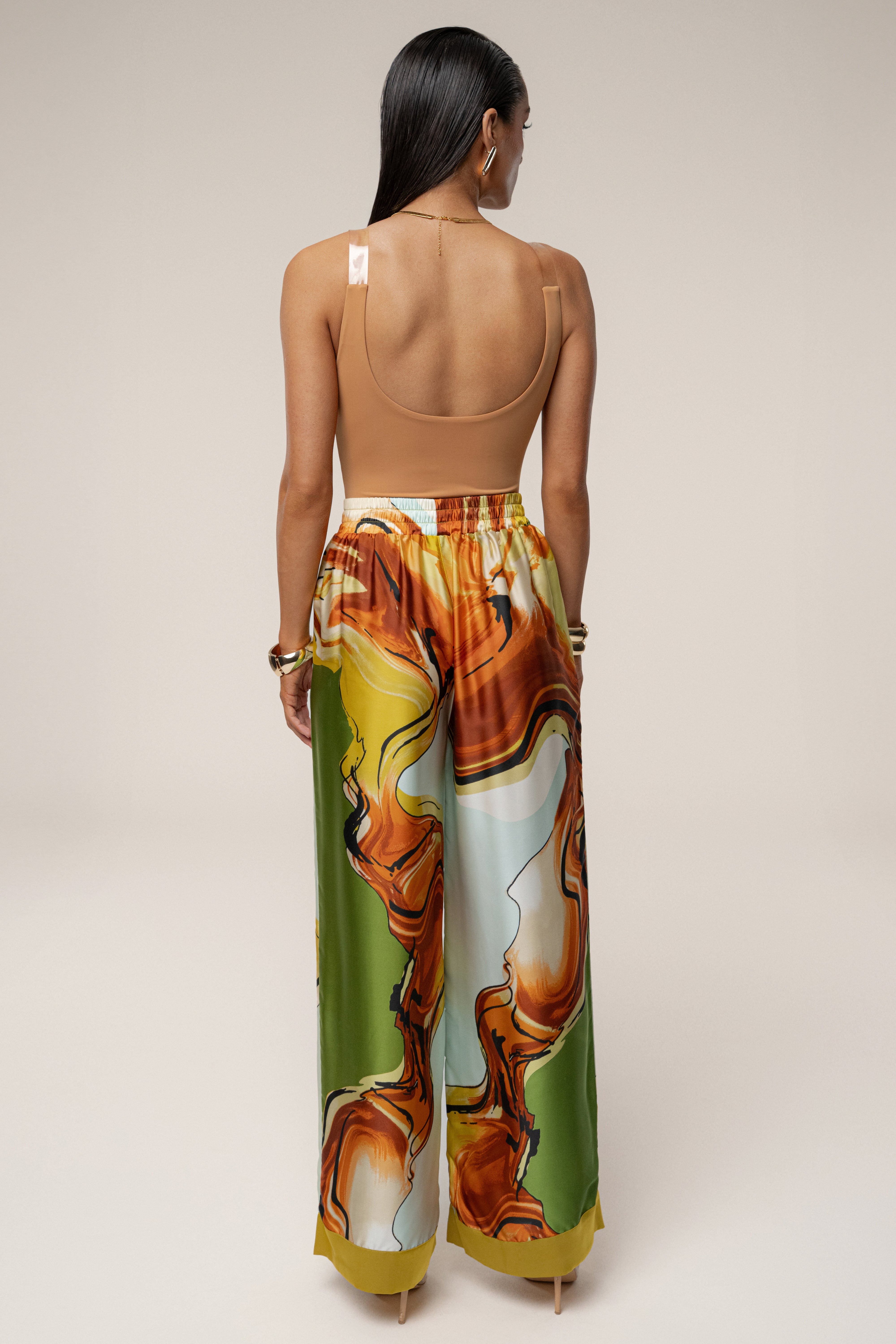 Green Tropical Print Jet Set Wide Leg Pants - JLUXLABEL