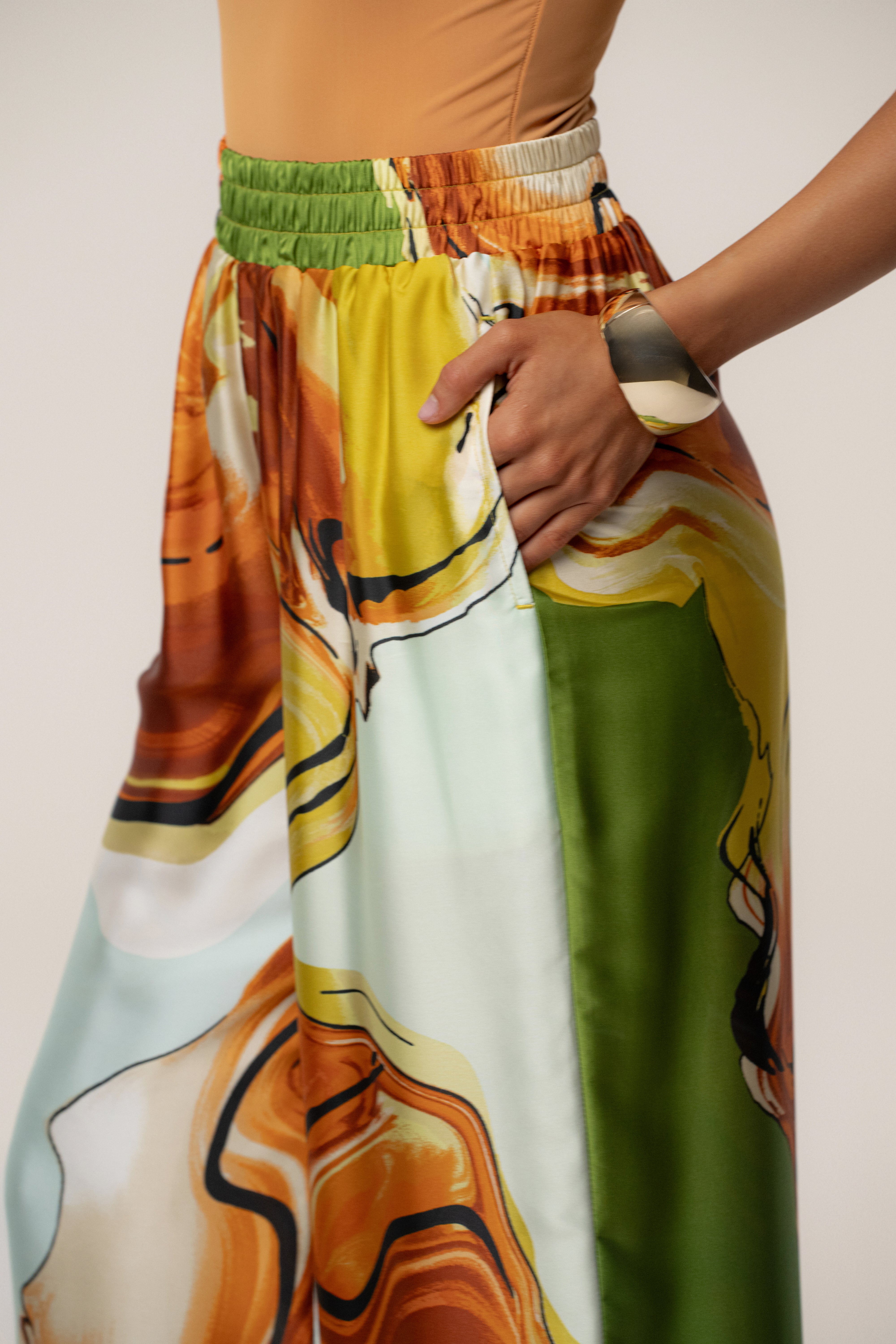 Green Tropical Print Jet Set Wide Leg Pants - JLUXLABEL