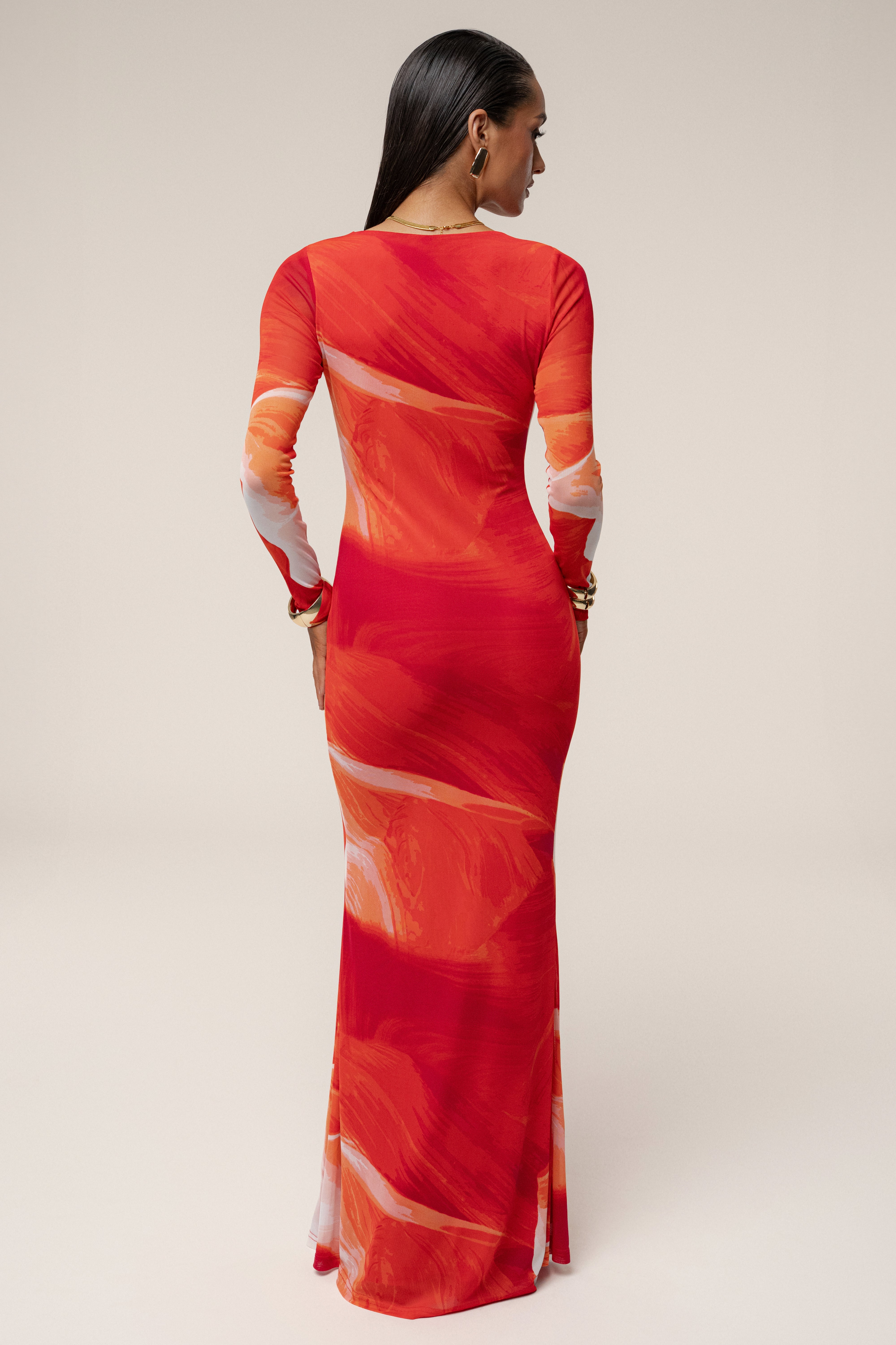 Sunset Red Palms And Sands Mesh Maxi Dress - JLUXLABEL