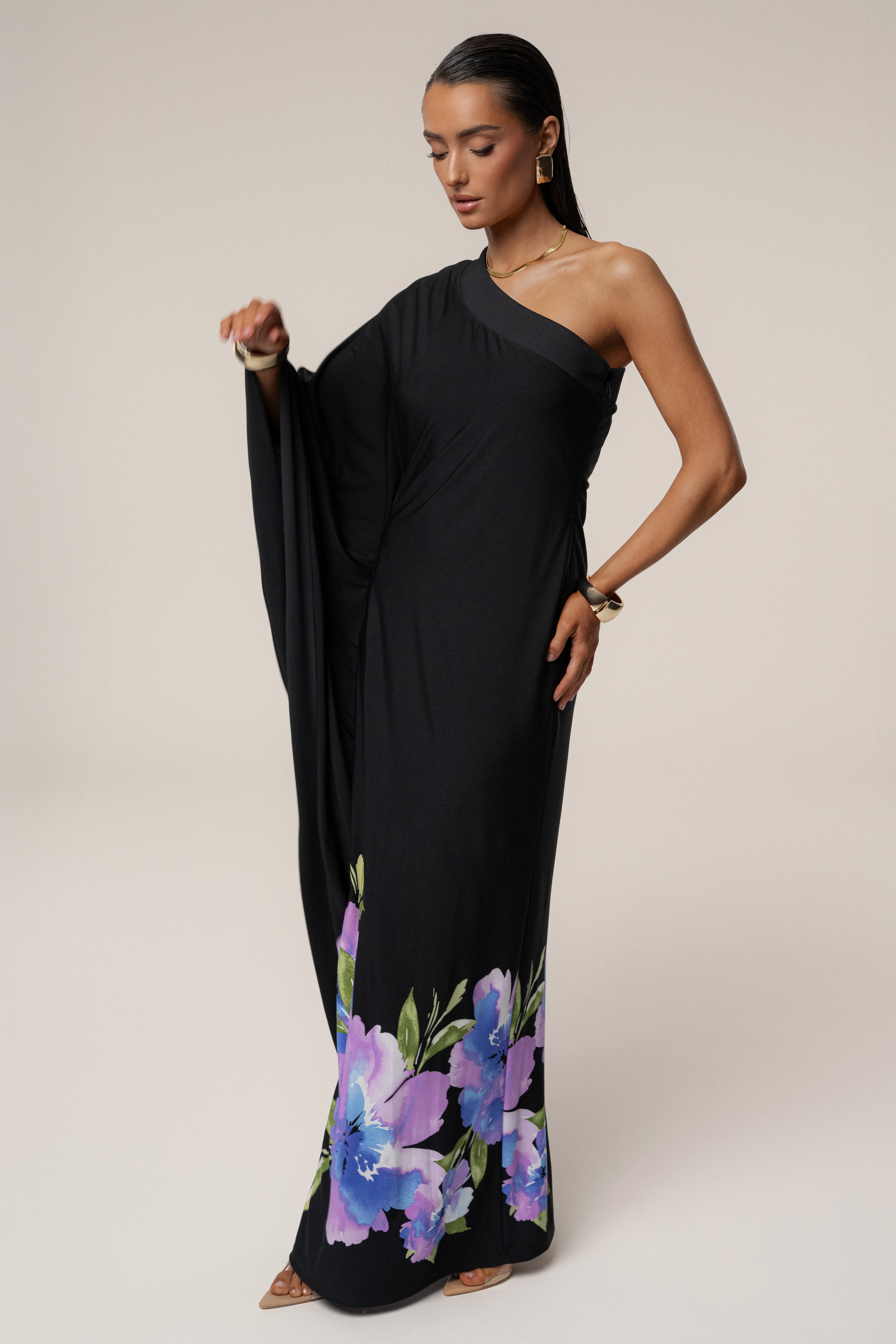 Black Floral Petals And Passion Maxi Dress - JLUXLABEL