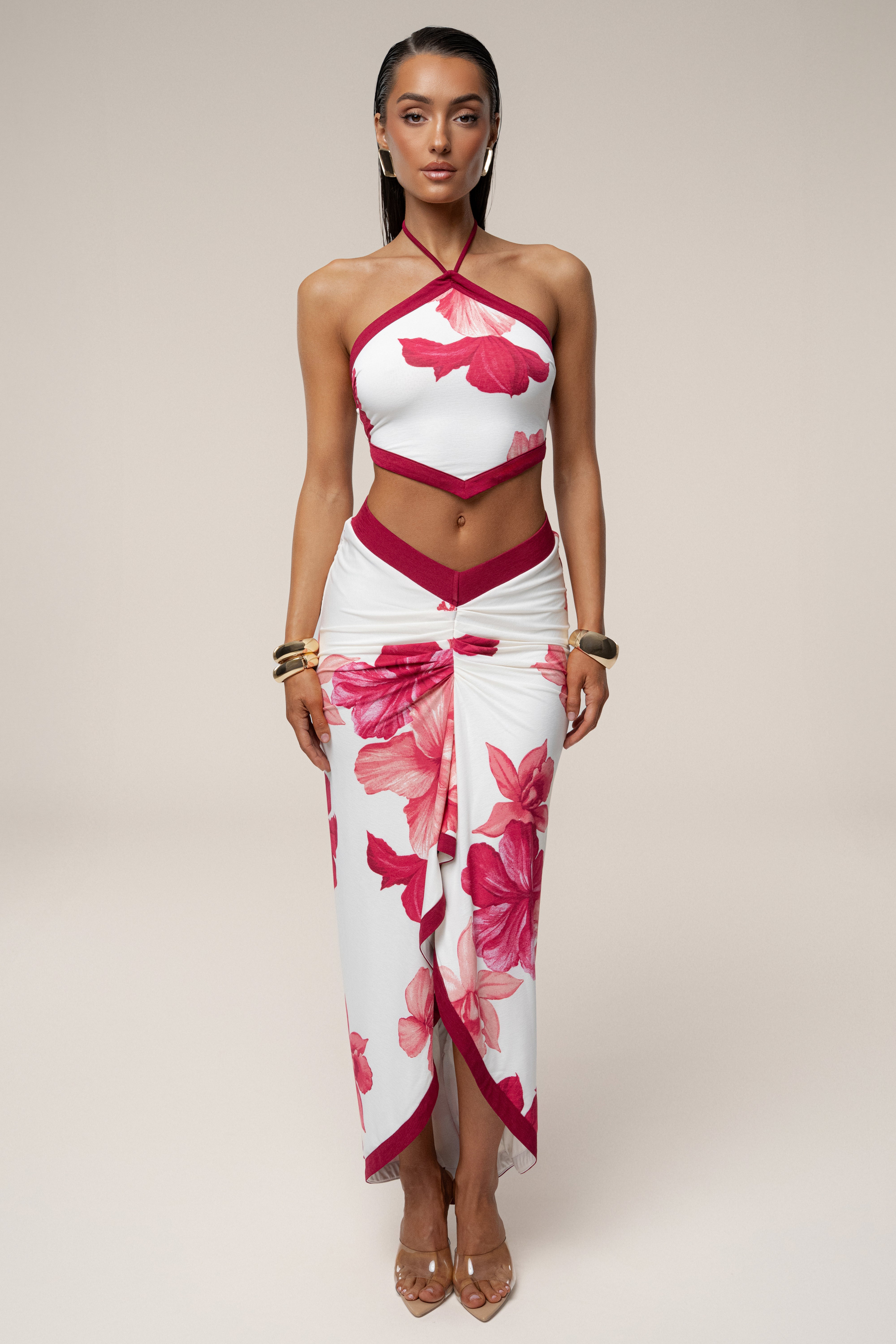 Red Floral Sunset Mirage Skirt Set - JLUXLABEL