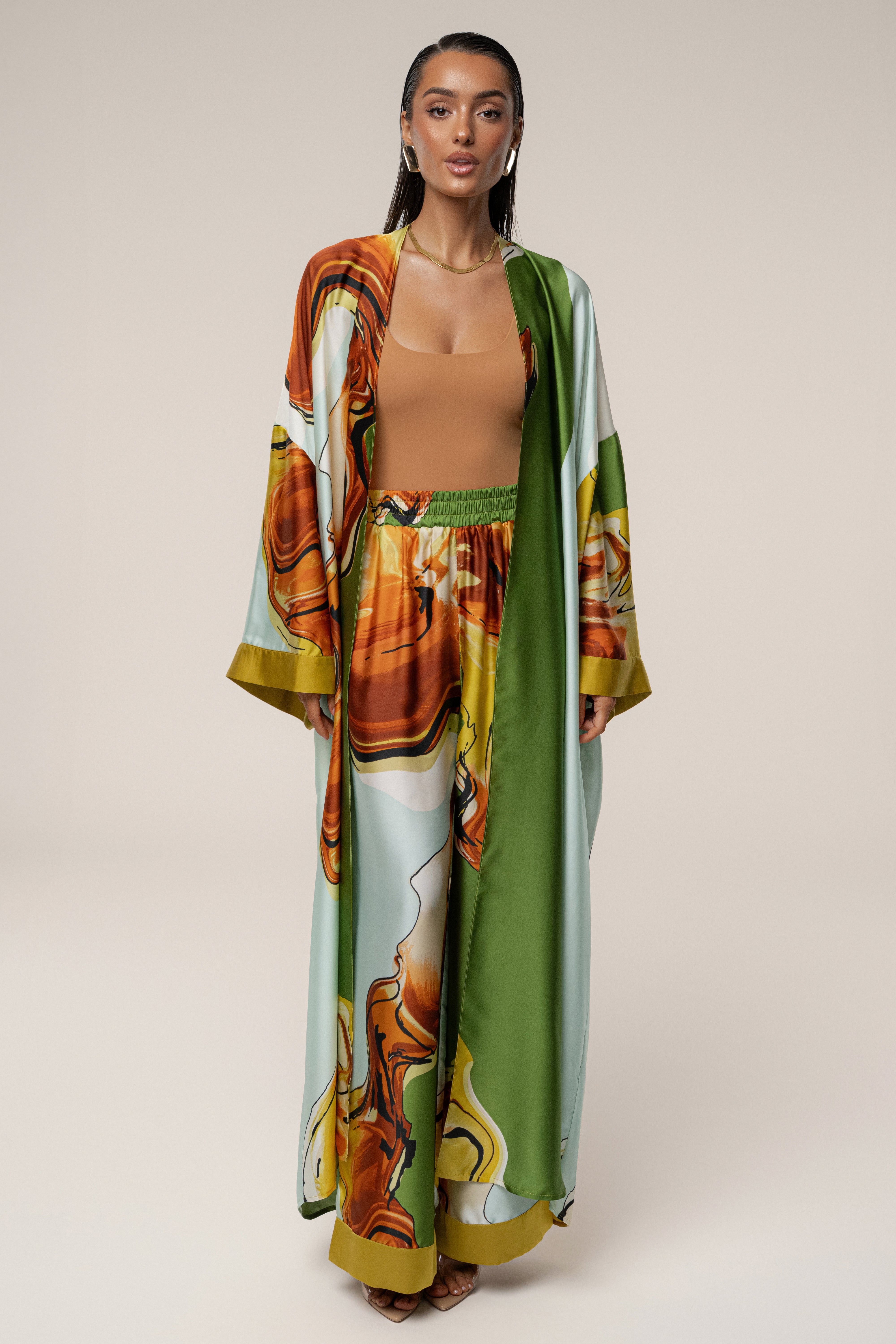 Green Tropical Print Nola Maxi Duster - JLUXLABEL