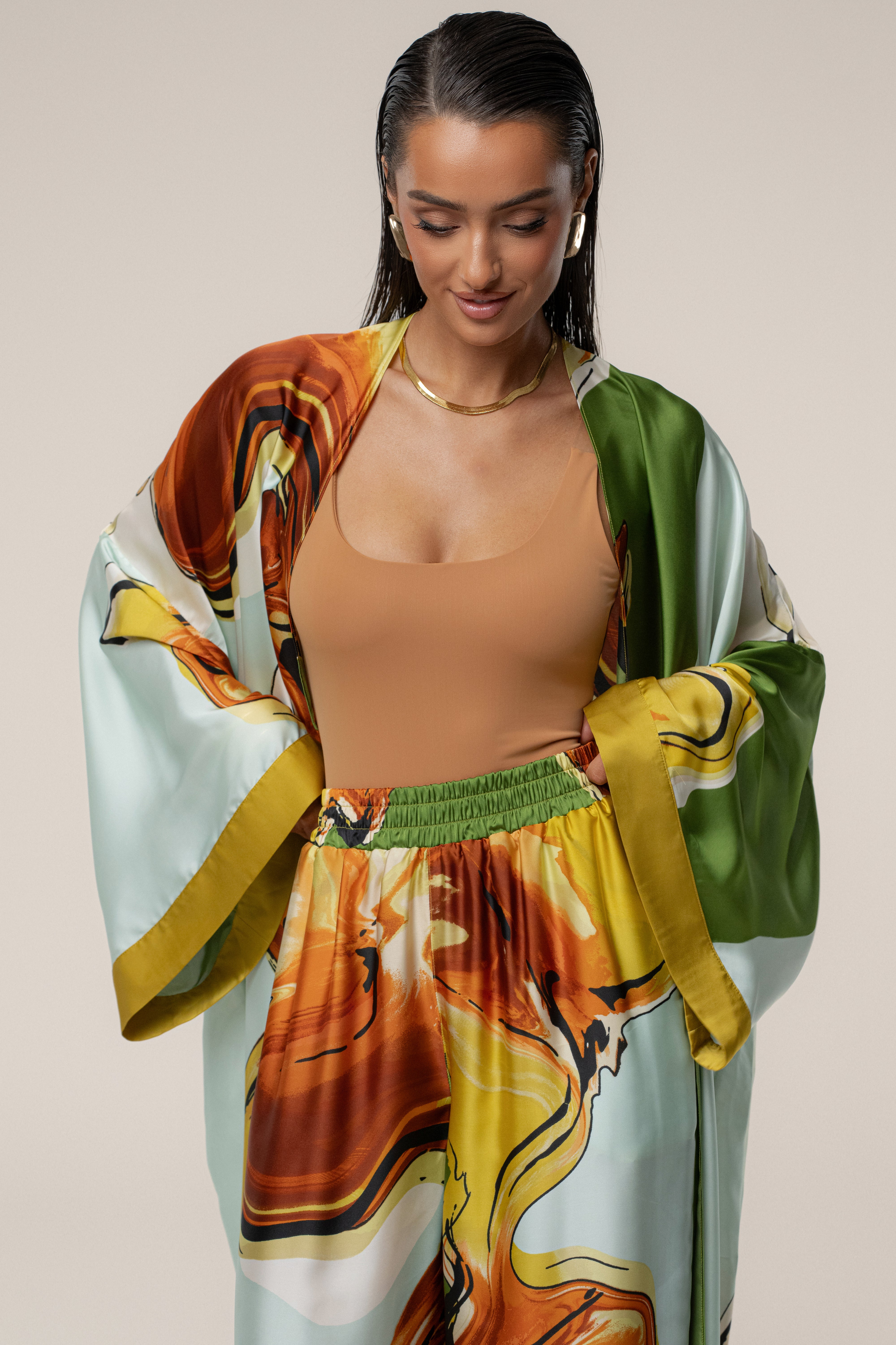 Green Tropical Print Nola Maxi Duster - JLUXLABEL