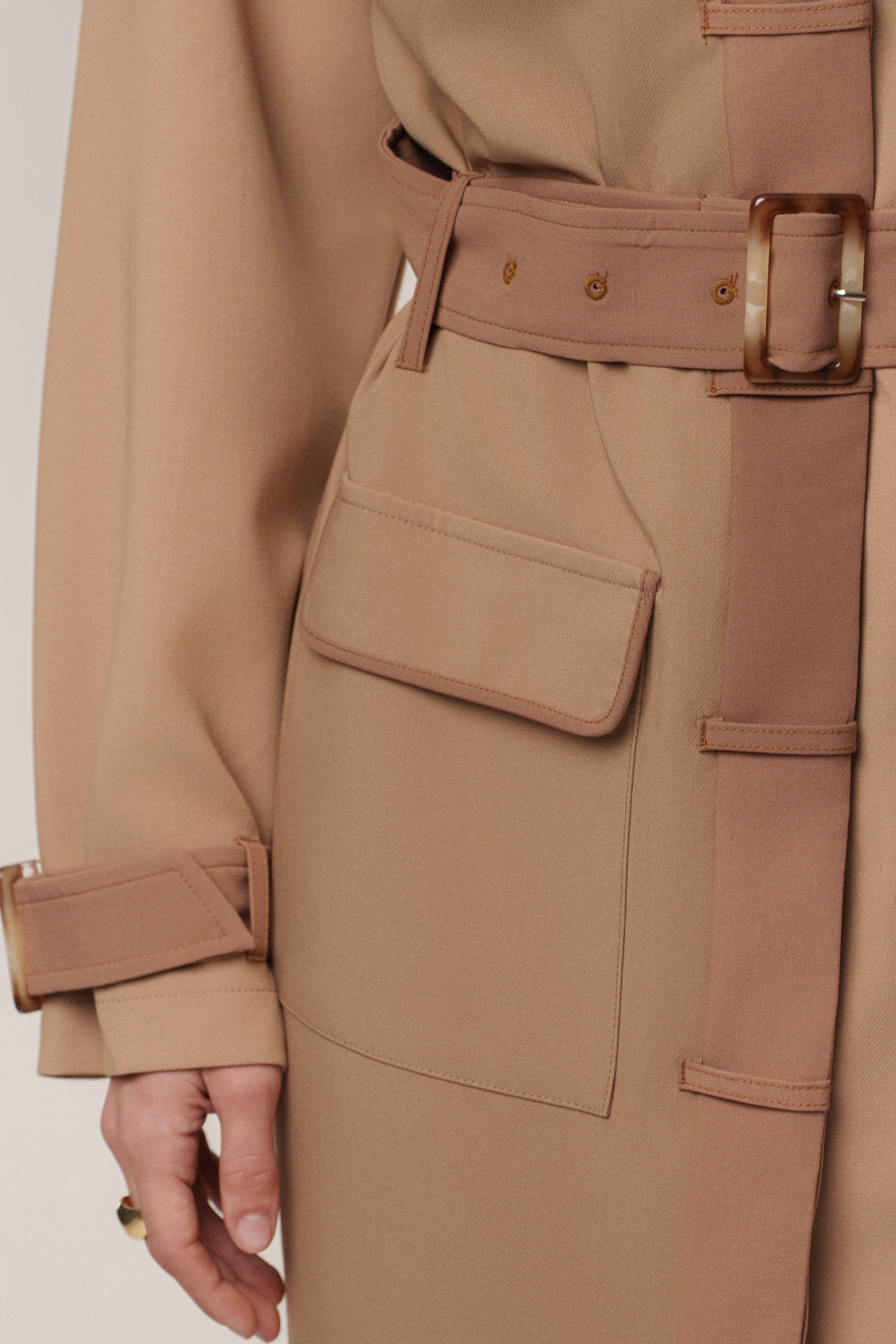 Beige Icon Belted Midi Dress - JLUXLABEL