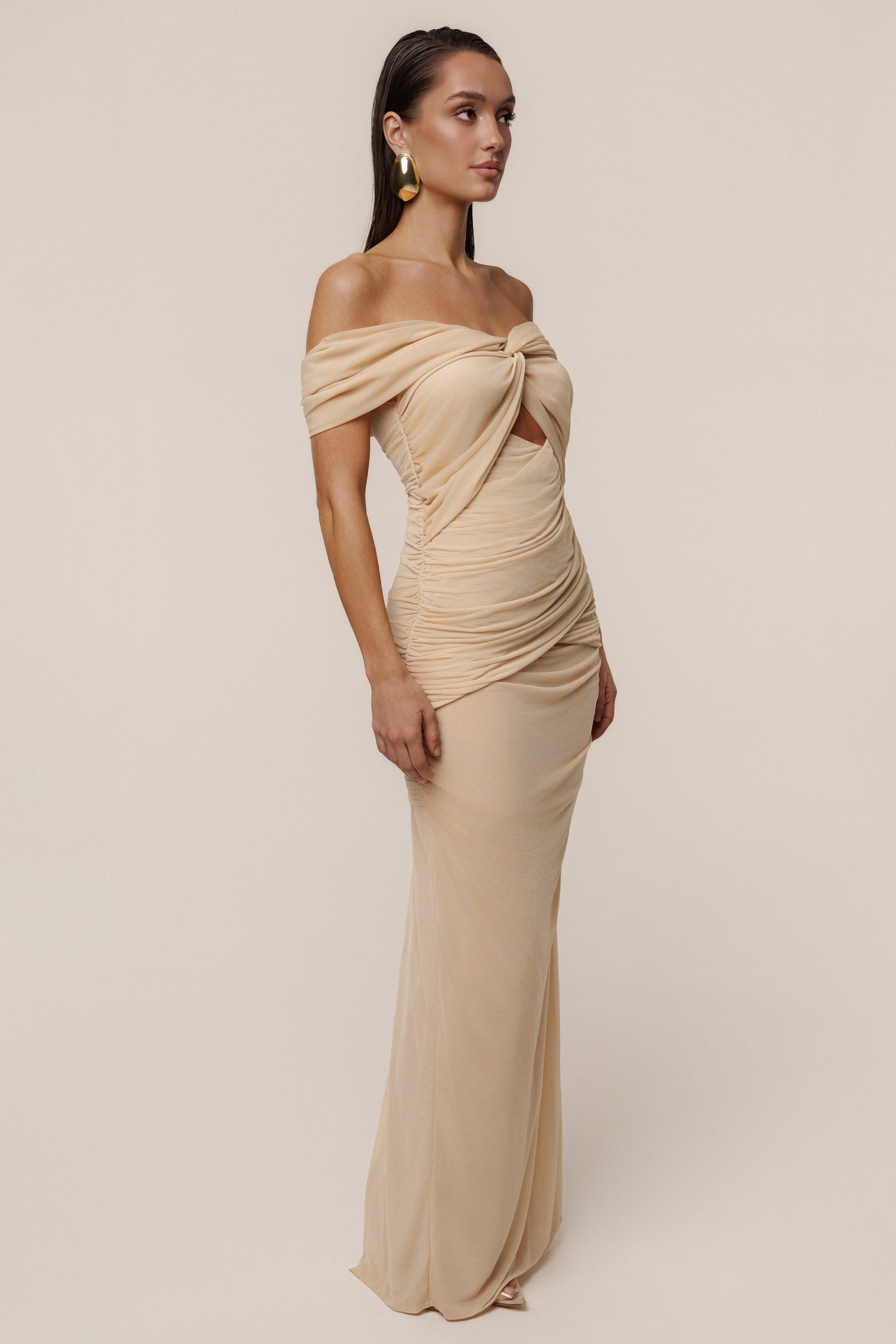 Ivory Alessandra Off Shoulder Maxi Dress - JLUXLABEL
