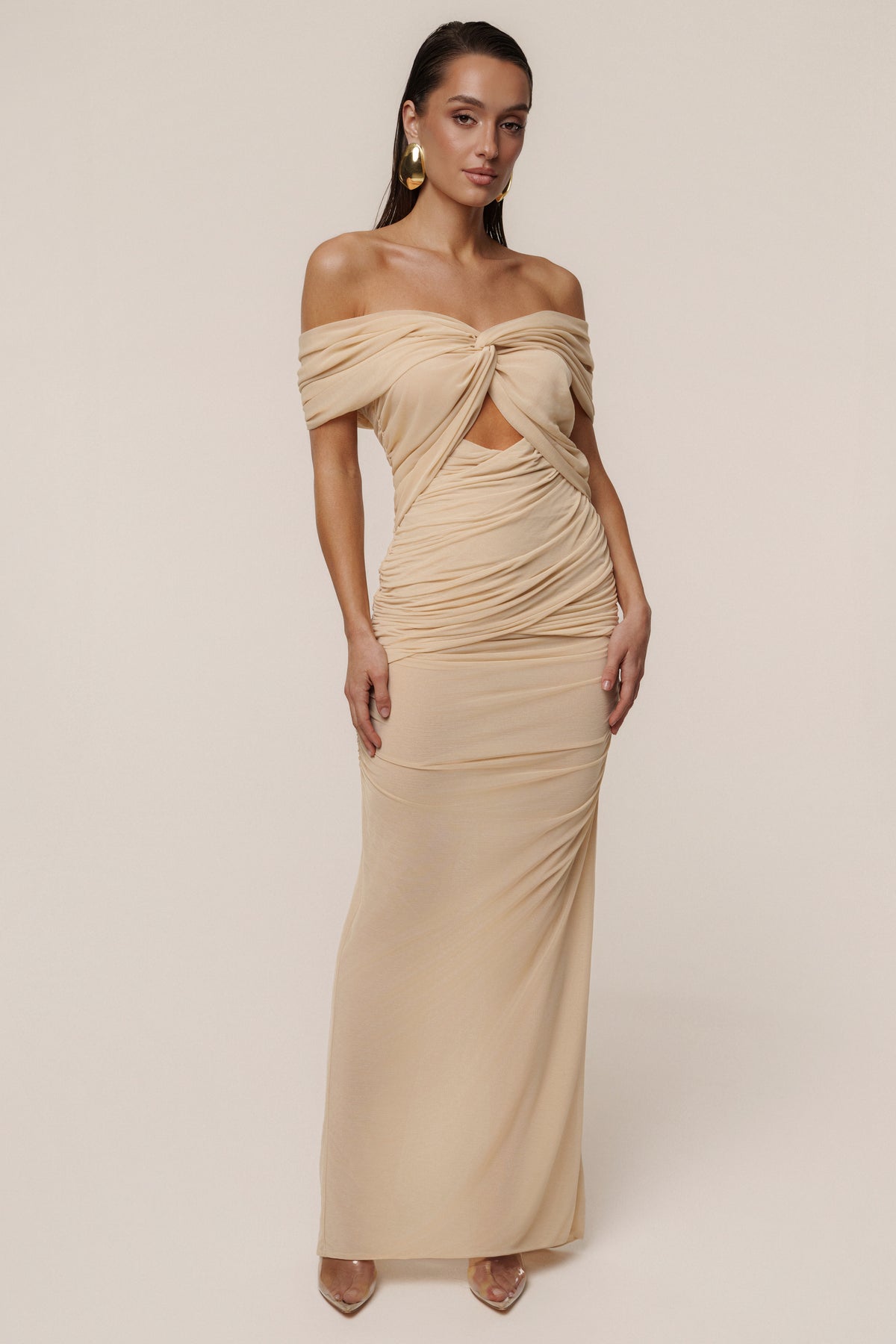 ivory shade dress Alessandra Off Shoulder Maxi color-twilight-storm
