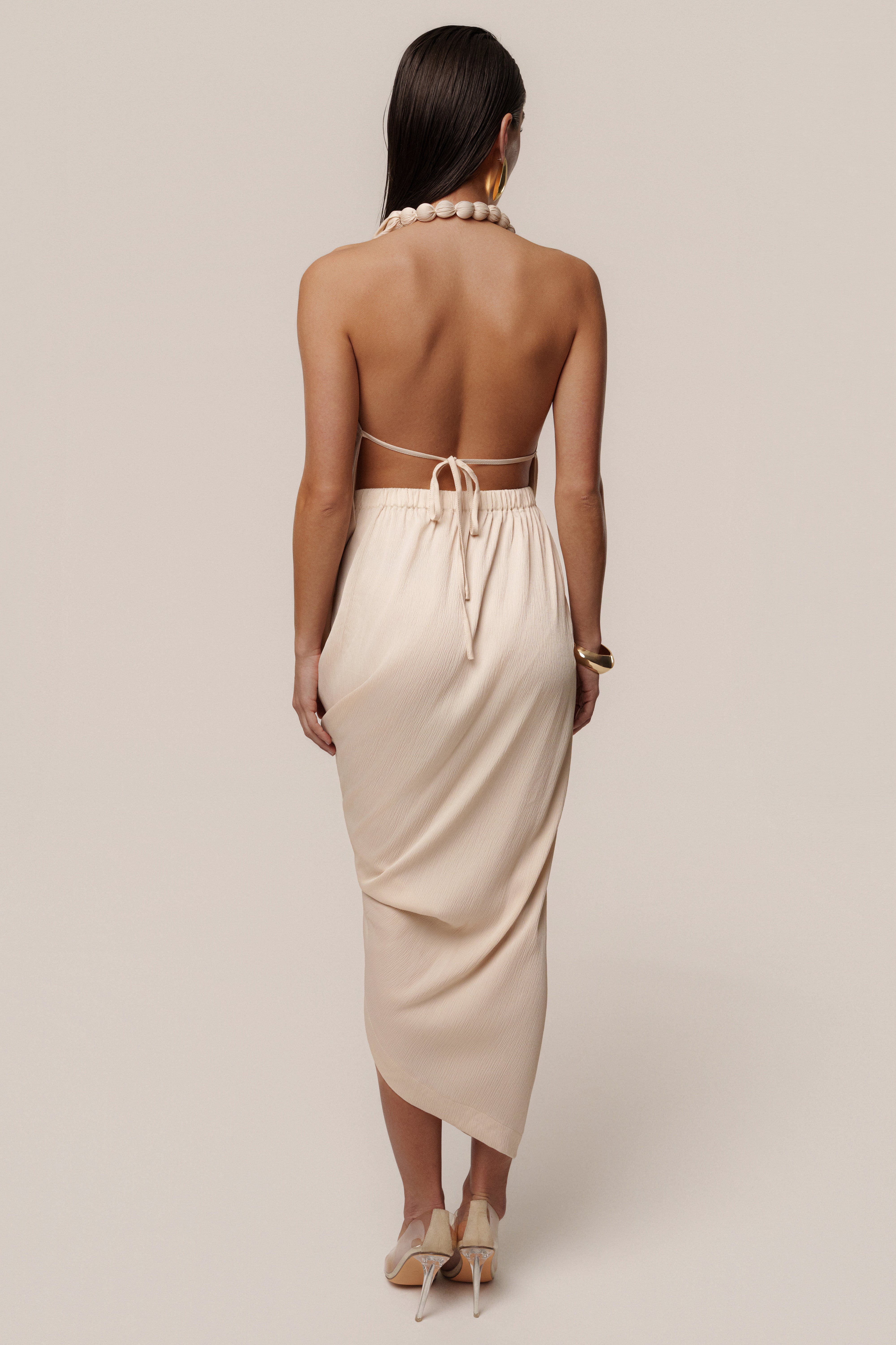 Champagne Dolce Drape Dress - JLUXLABEL