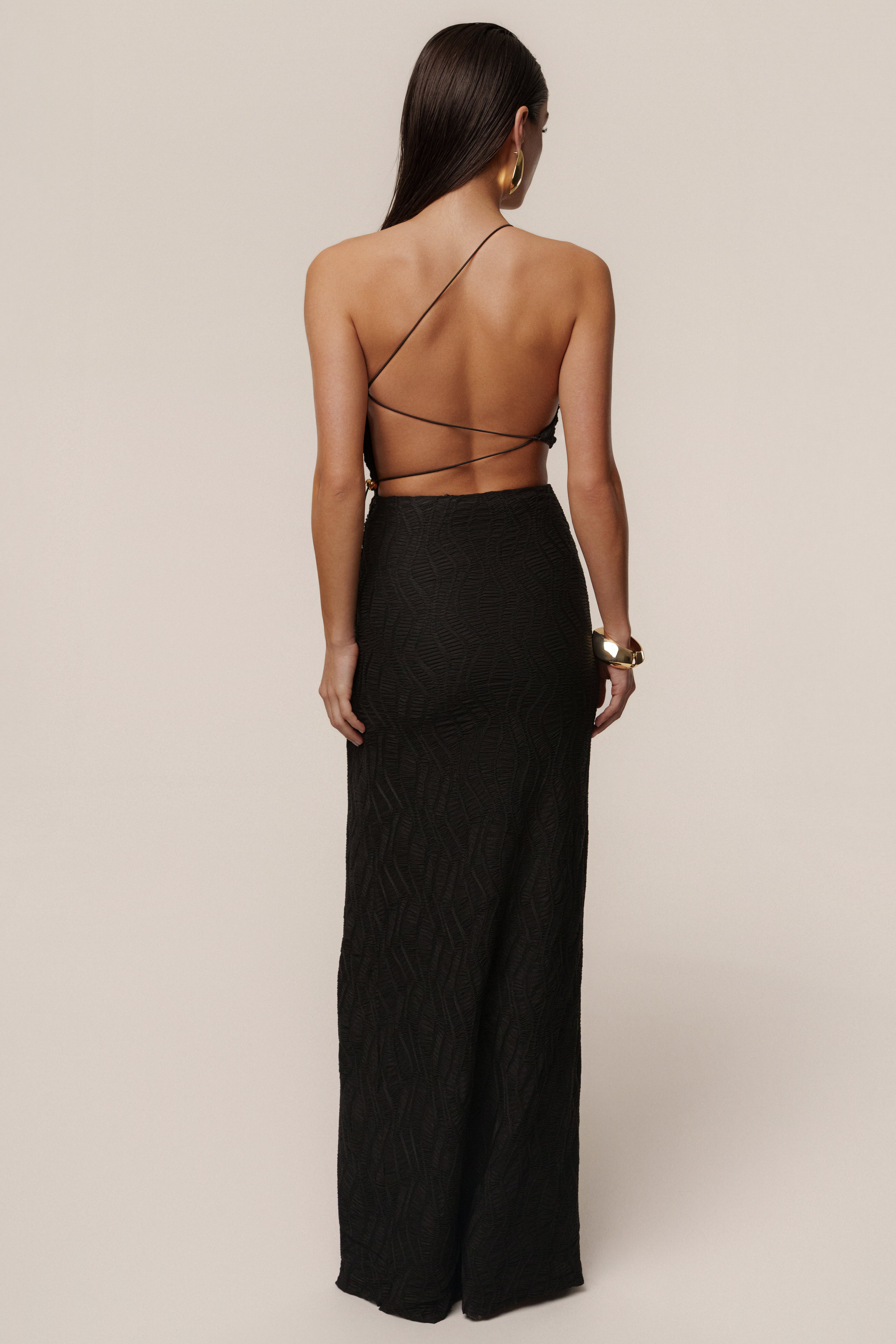Black Adriana One Shoulder Maxi Dress - JLUXLABEL